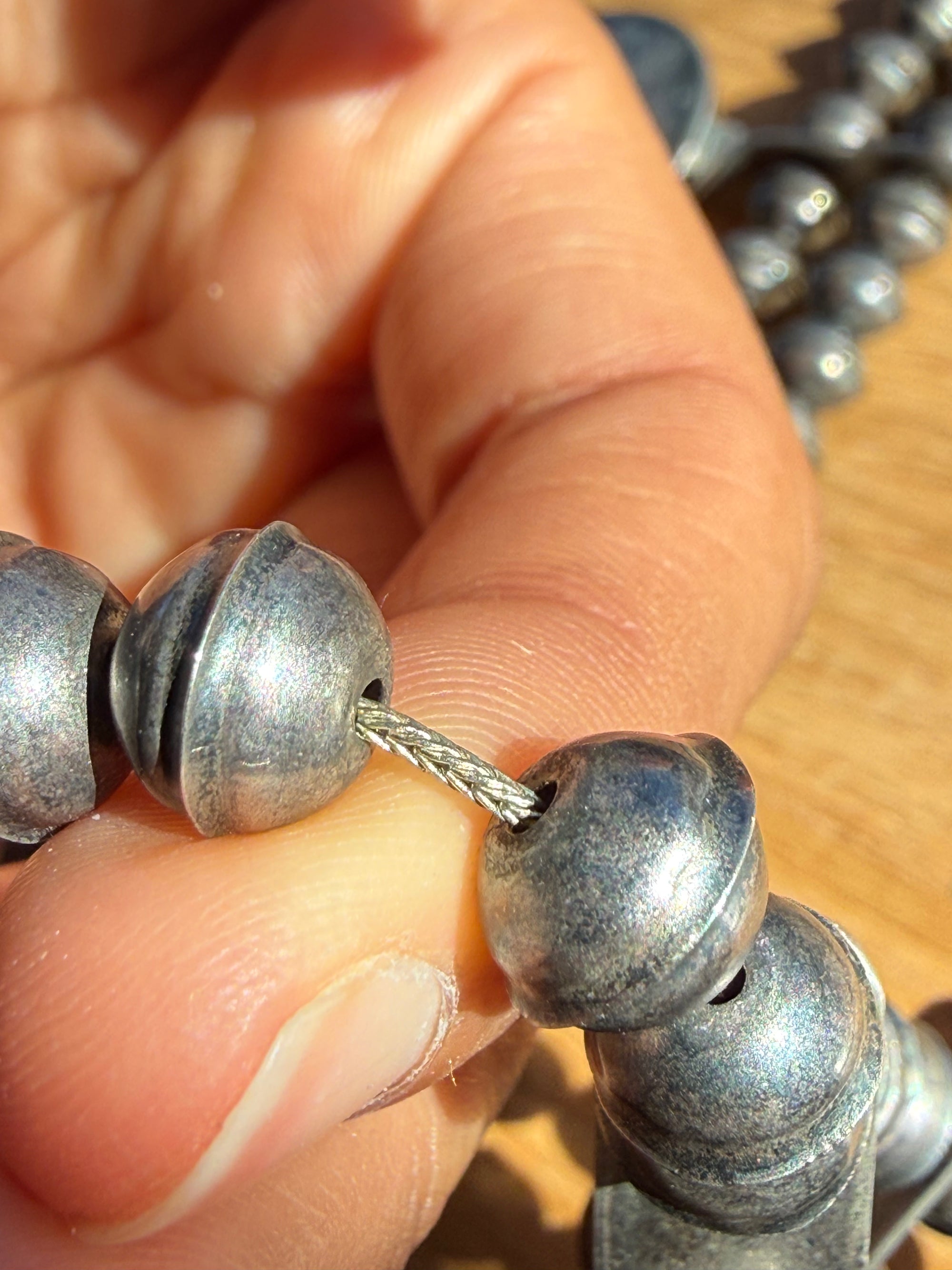 Vintage Navajo Sterling Silver Bead Necklace with Naja Pendant and 10 Coin Charms