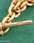 Antique Solid 18K Gold Trombone Link Chain with T-Bar and Dog Clip, Full Hallmarks