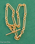 Antique Solid 18K Gold Trombone Link Chain with T-Bar and Dog Clip, Full Hallmarks