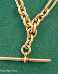 Antique Solid 18K Gold Trombone Link Chain with T-Bar and Dog Clip, Full Hallmarks
