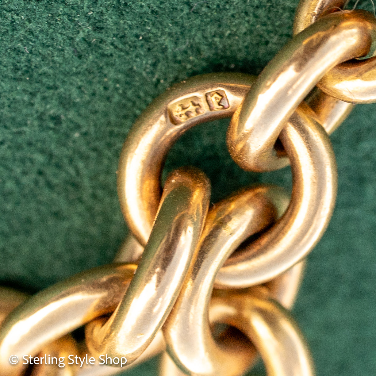 Antique Solid 18K Gold Trombone Link Chain with T-Bar and Dog Clip, Full Hallmarks