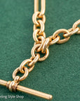 Antique Solid 18K Gold Trombone Link Chain with T-Bar and Dog Clip, Full Hallmarks
