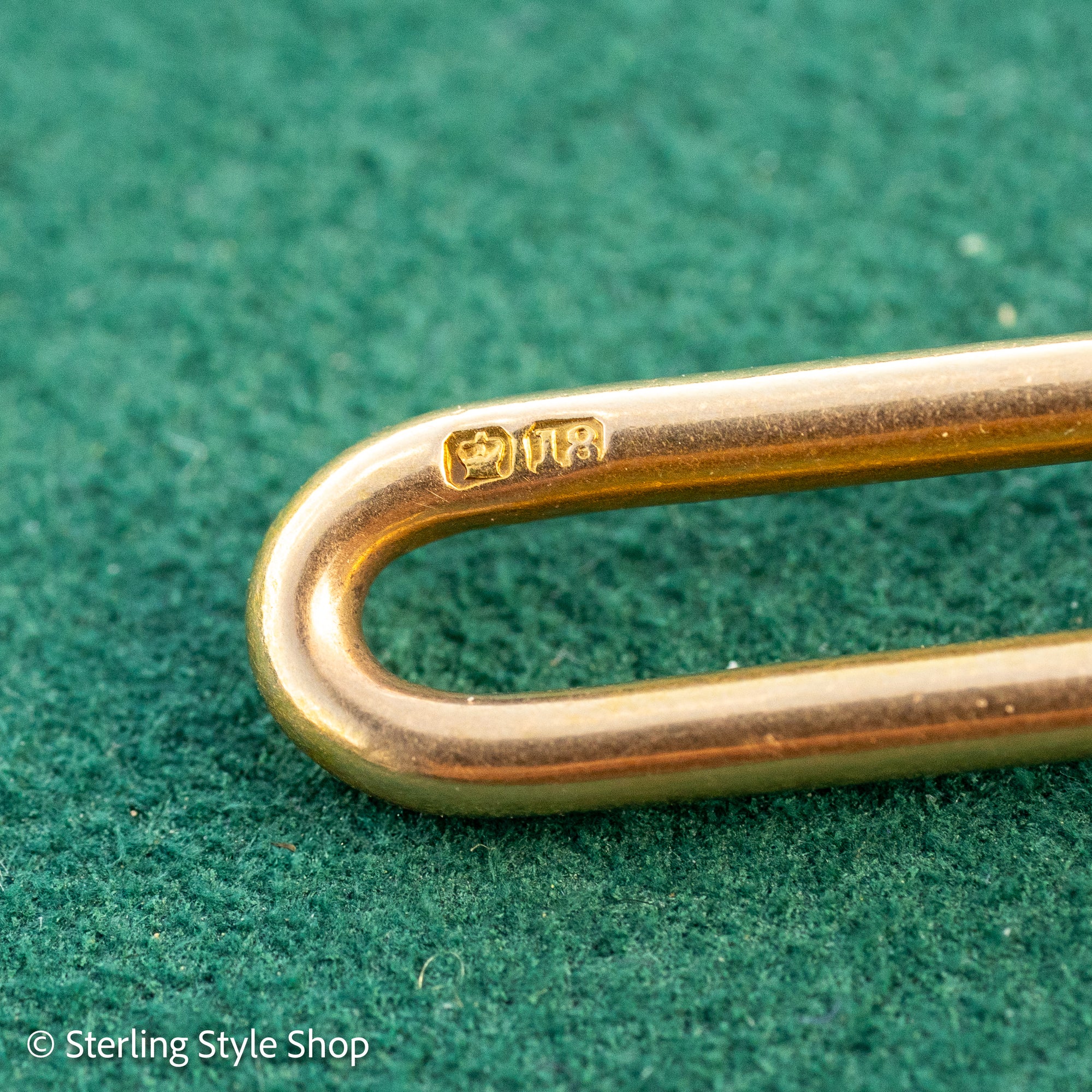 Antique Solid 18K Gold Trombone Link Chain with T-Bar and Dog Clip, Full Hallmarks