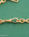 Antique Solid 18K Gold Trombone Link Chain with T-Bar and Dog Clip, Full Hallmarks