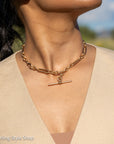 Antique Solid 18K Gold Trombone Link Chain with T-Bar and Dog Clip, Full Hallmarks