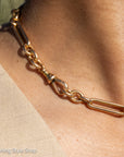 Antique Solid 18K Gold Trombone Link Chain with T-Bar and Dog Clip, Full Hallmarks