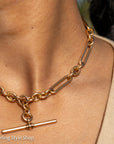 Antique Solid 18K Gold Trombone Link Chain with T-Bar and Dog Clip, Full Hallmarks