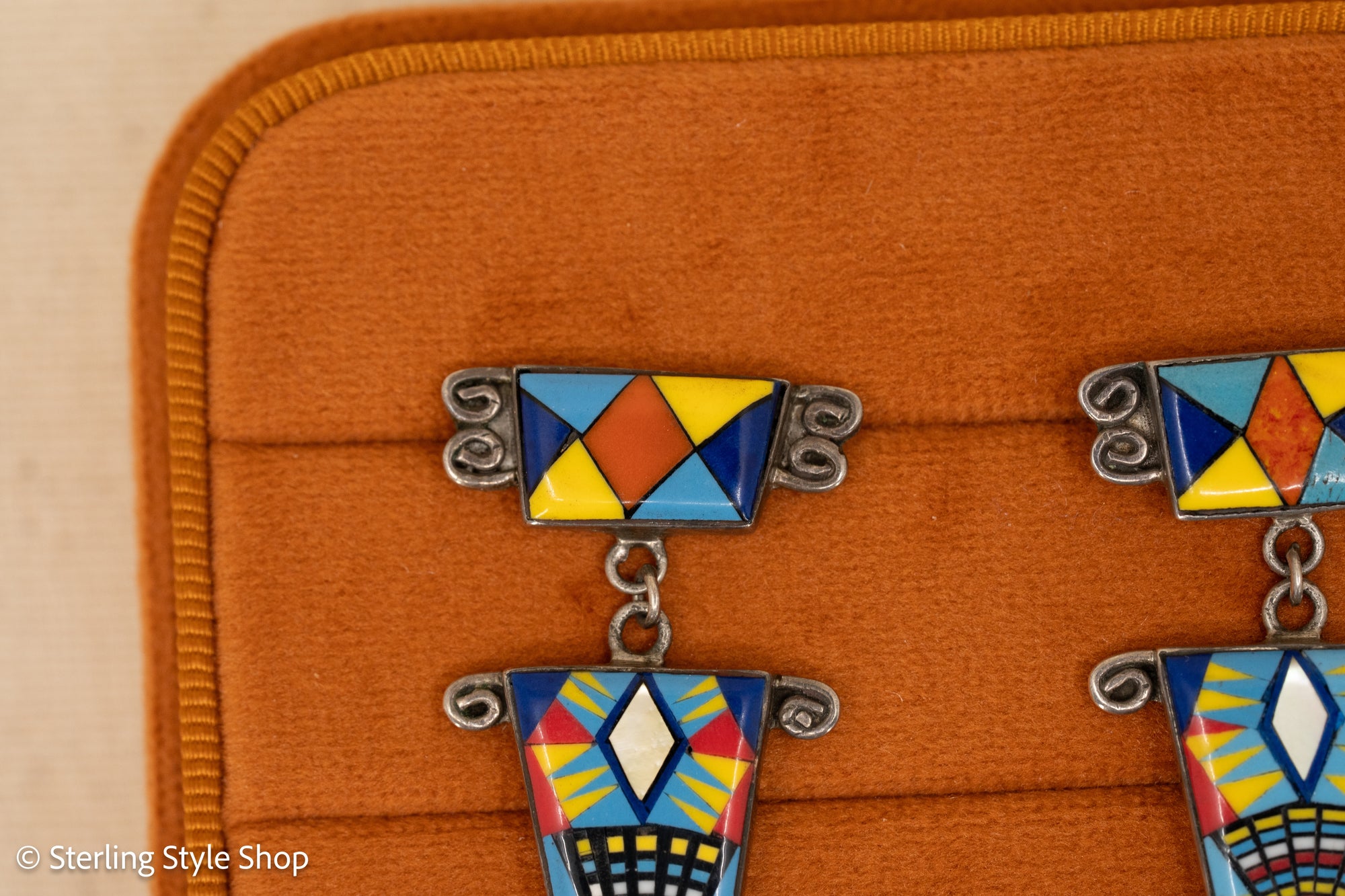 Handmade Native American Inlay Post Earrings – Turquoise, Coral, Lapis, Mother of Pearl, Spiny Oyster