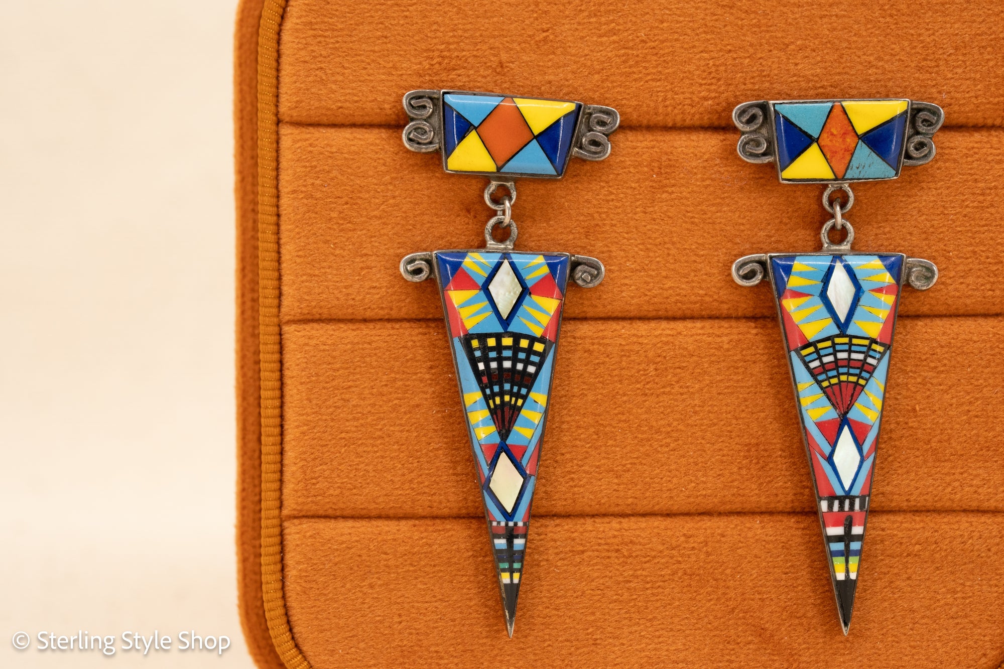Handmade Native American Inlay Post Earrings – Turquoise, Coral, Lapis, Mother of Pearl, Spiny Oyster