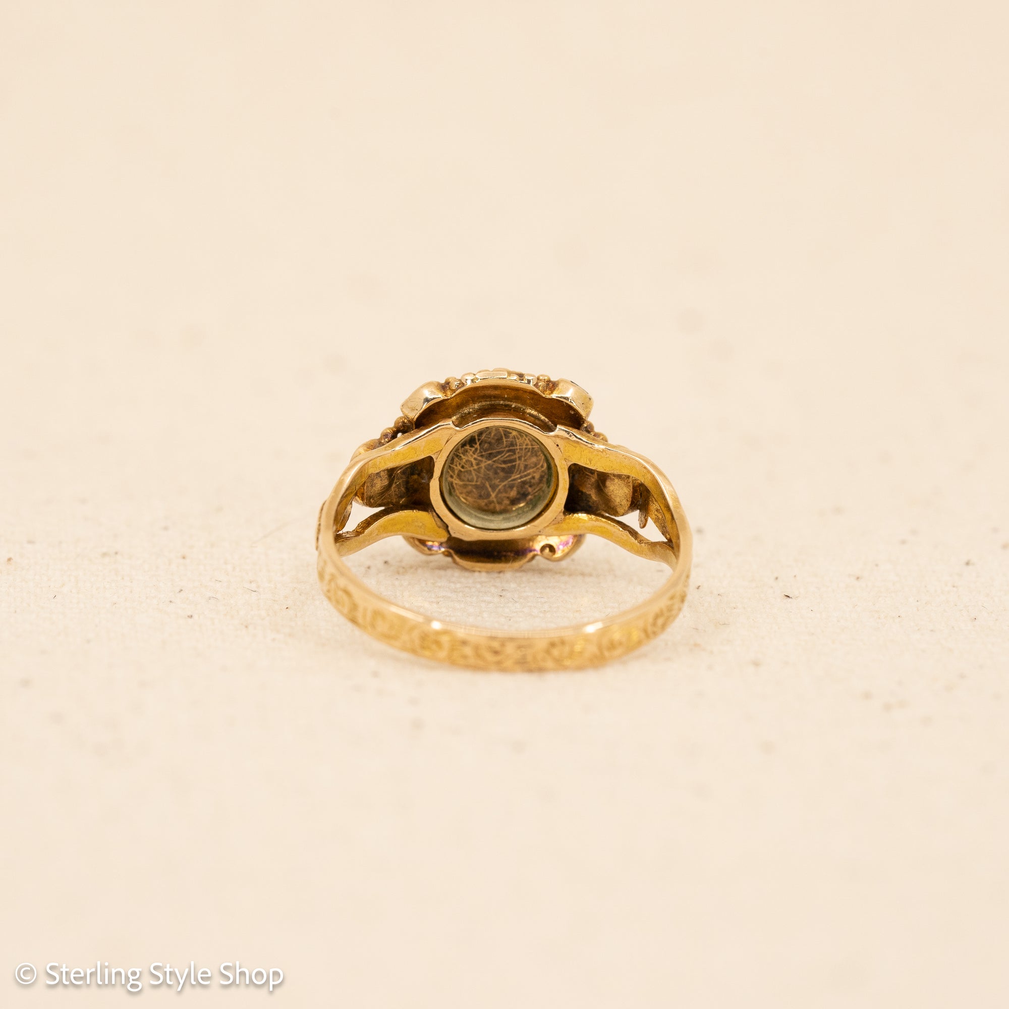 Antique 15K Gold Sapphire &amp; Pearl Cluster Ring