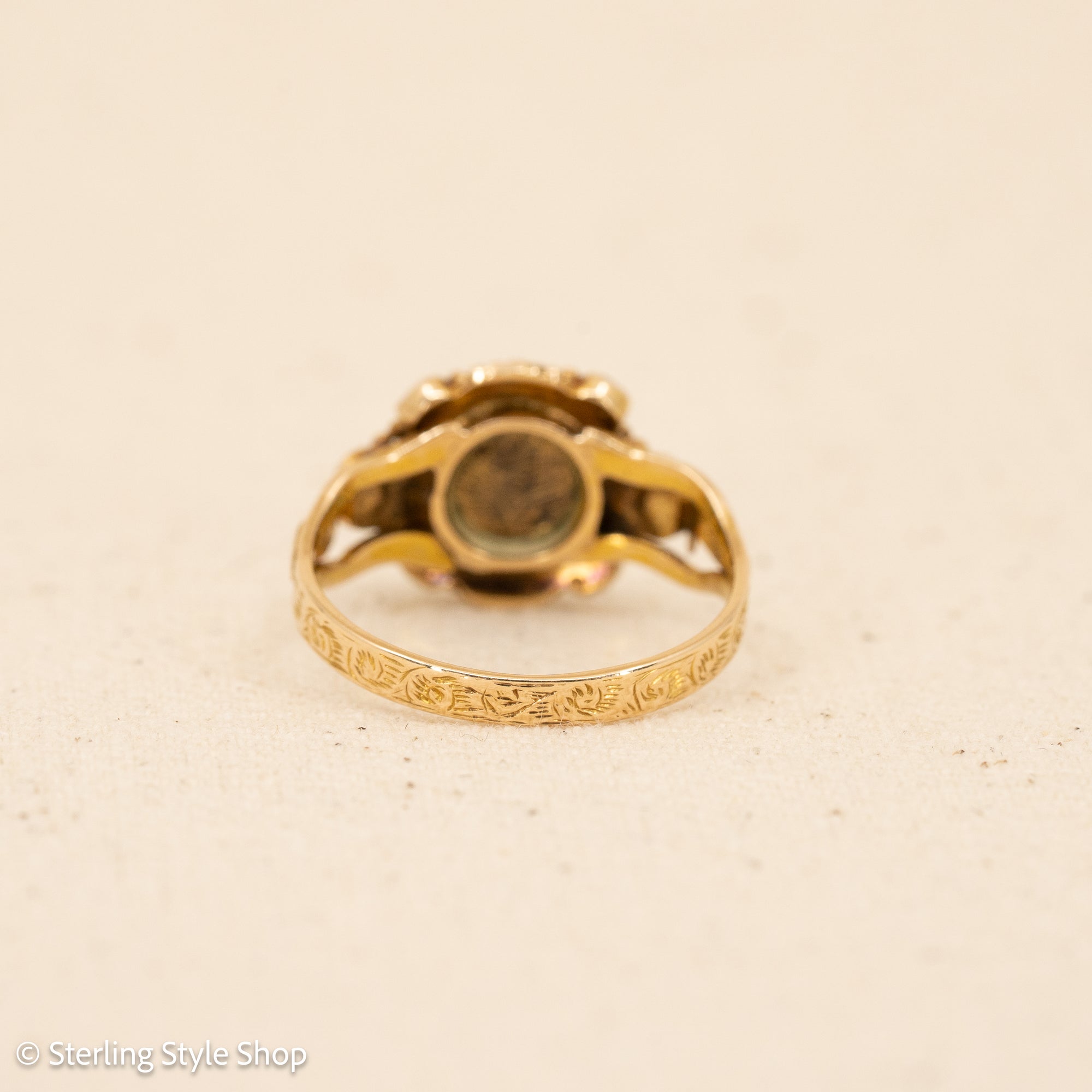 Antique 15K Gold Sapphire &amp; Pearl Cluster Ring