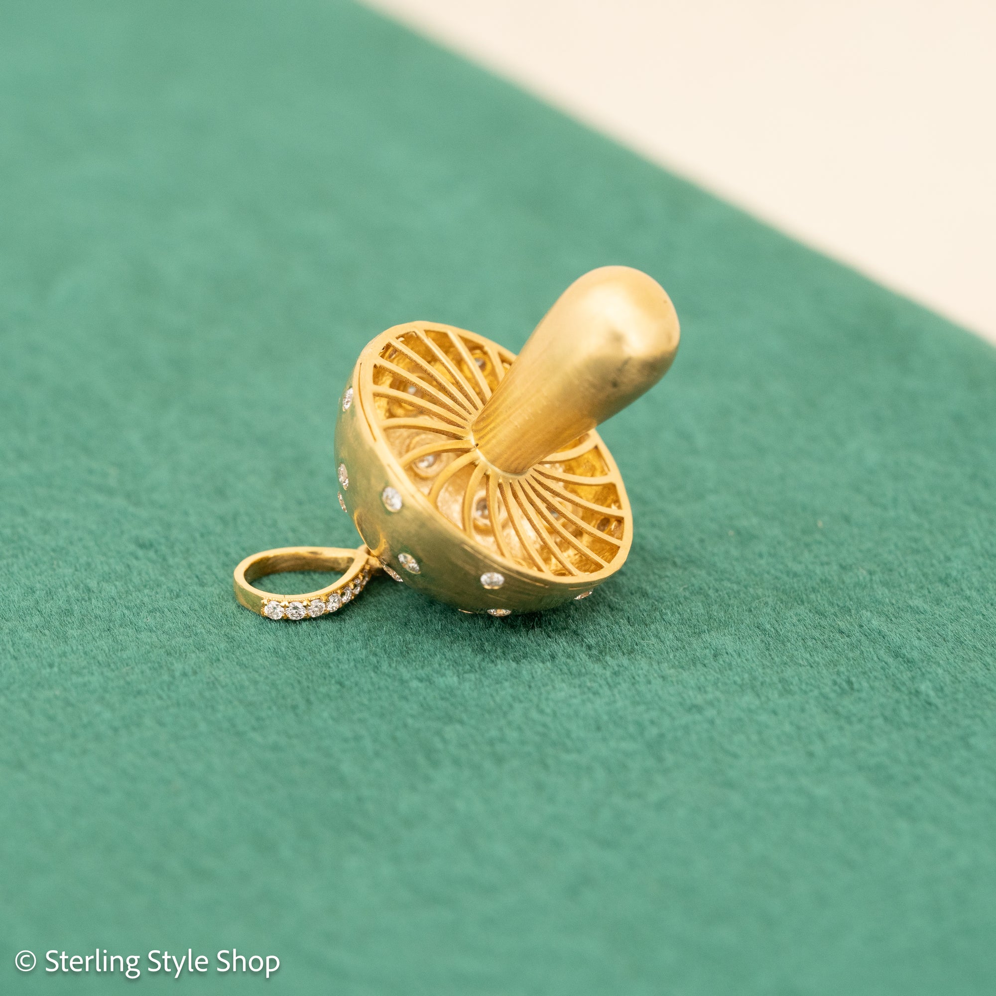 14K Gold and Diamond Studded Mushroom Pendant