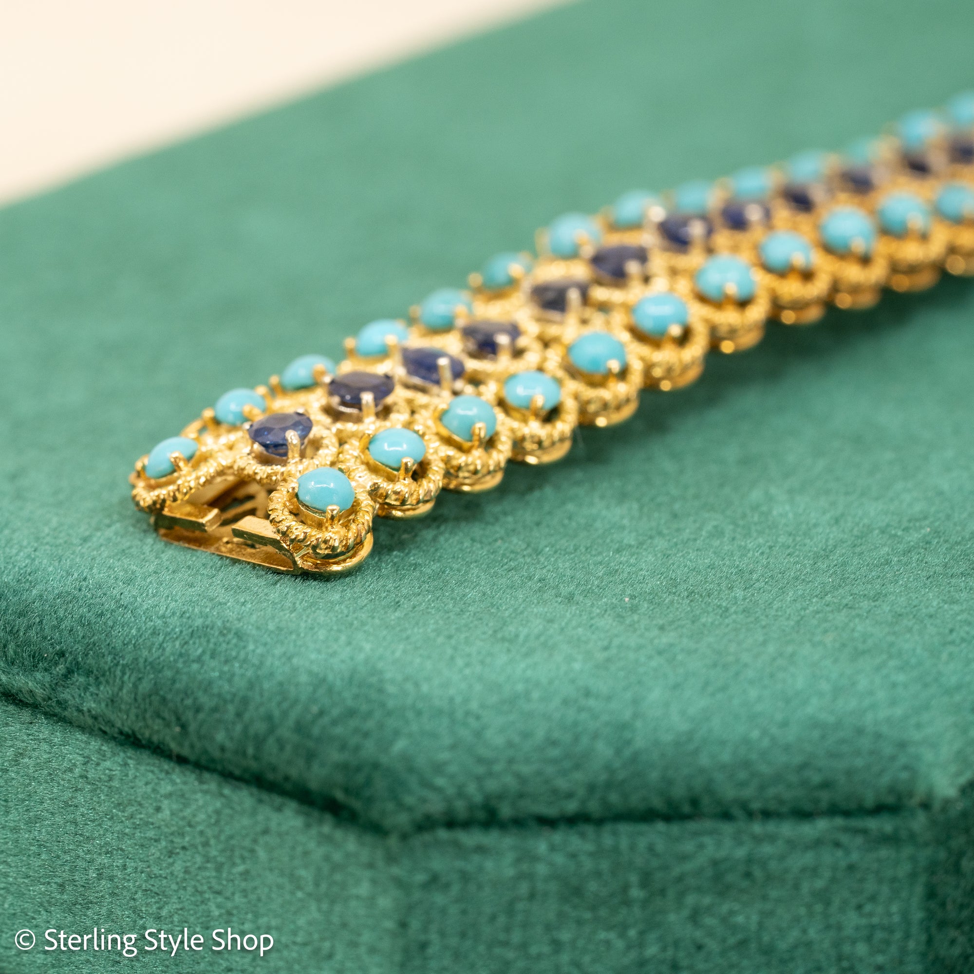 18K Italian Gold Bracelet with Sapphire and Turquoise