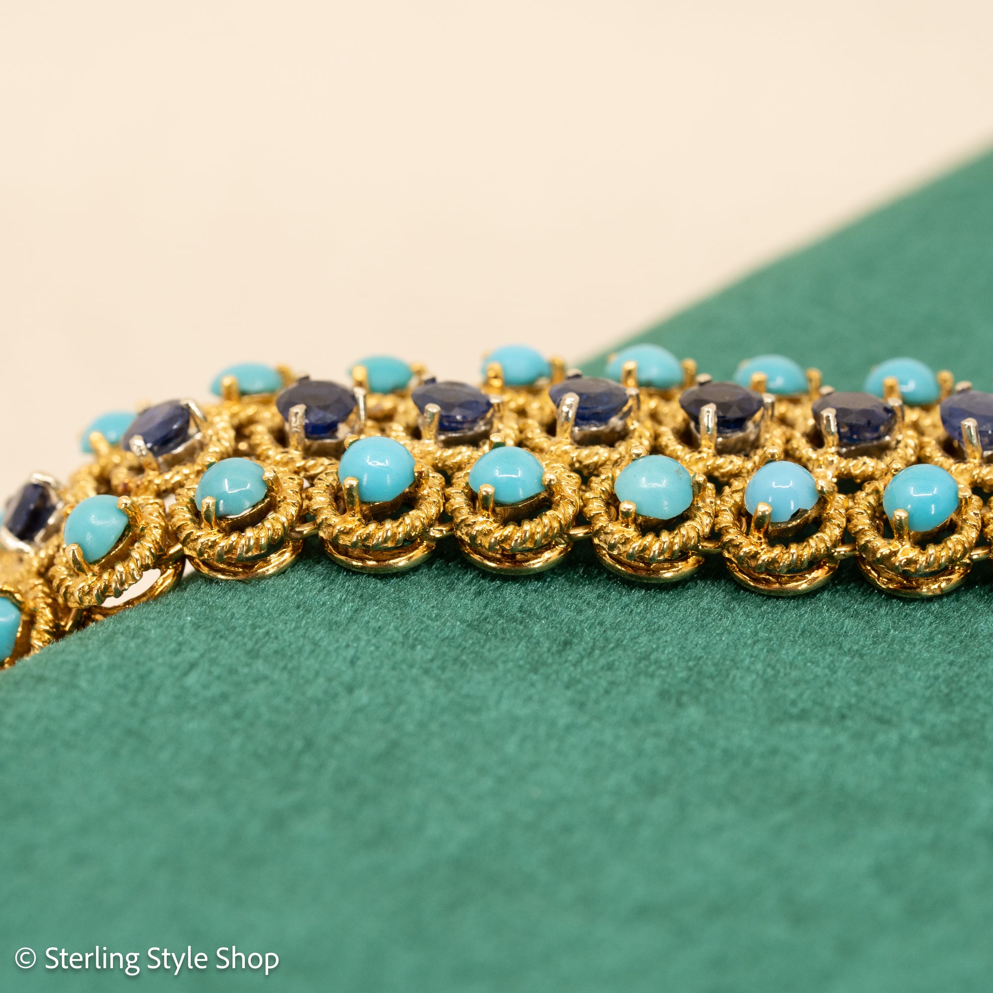 18K Italian Gold Bracelet with Sapphire and Turquoise
