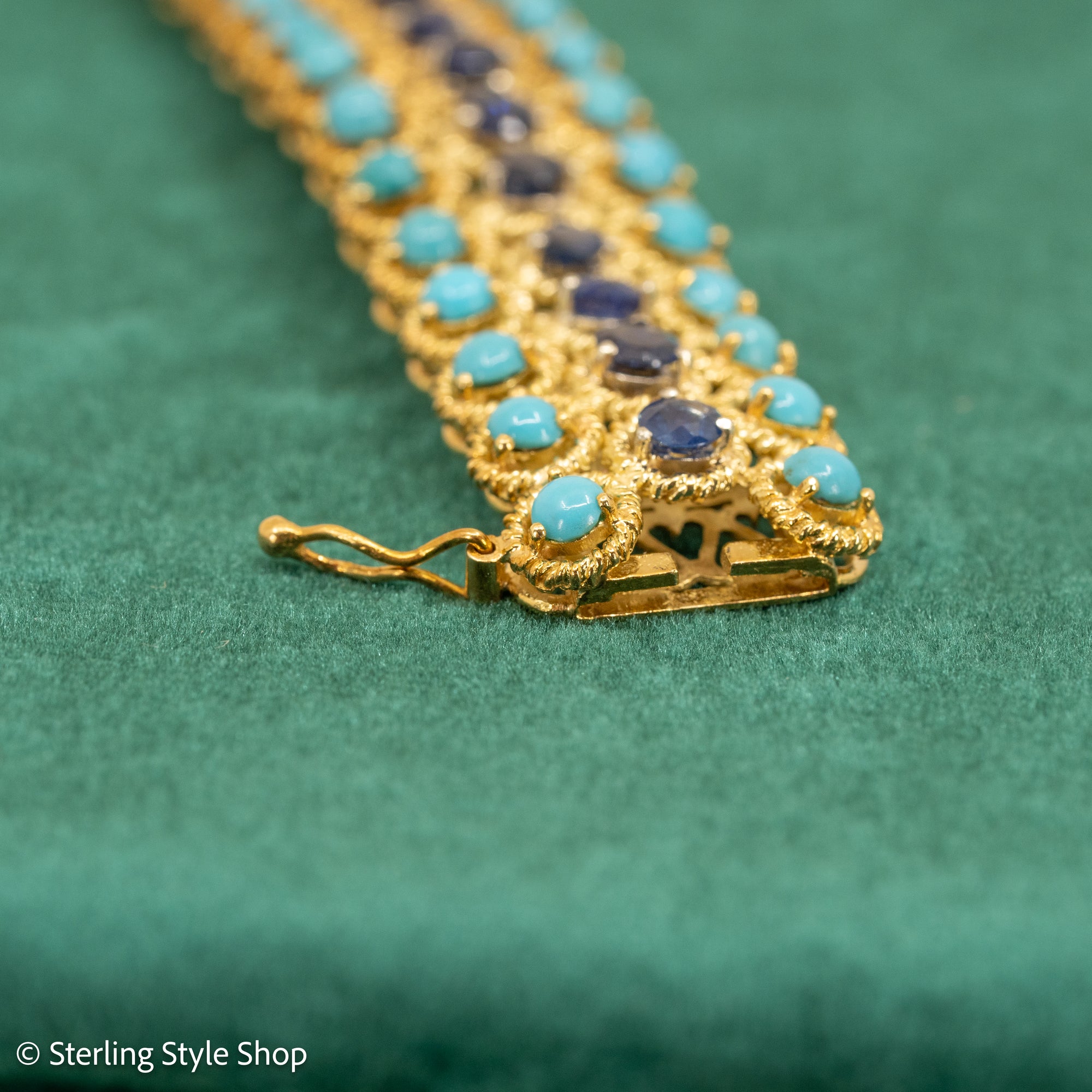 18K Italian Gold Bracelet with Sapphire and Turquoise