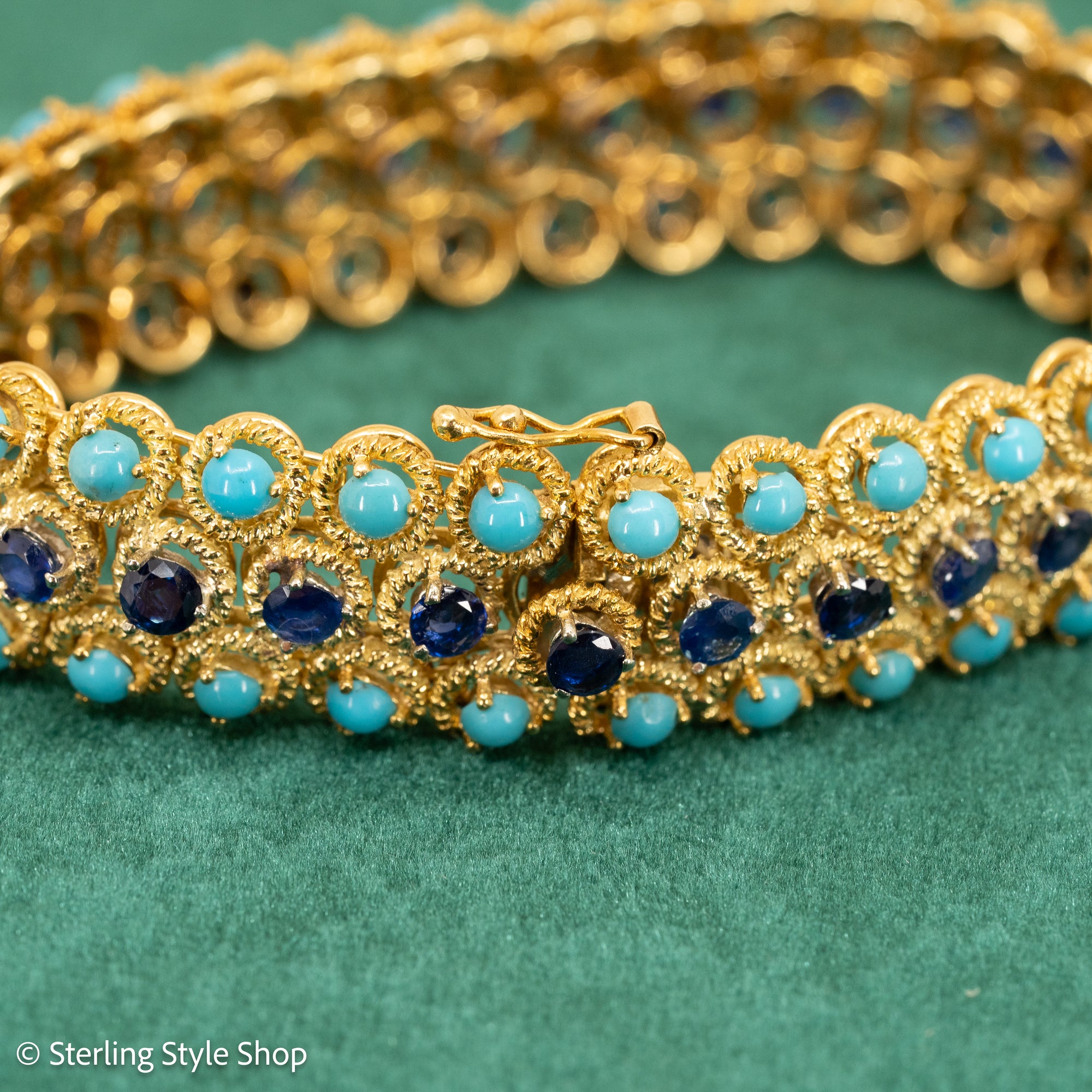 18K Italian Gold Bracelet with Sapphire and Turquoise