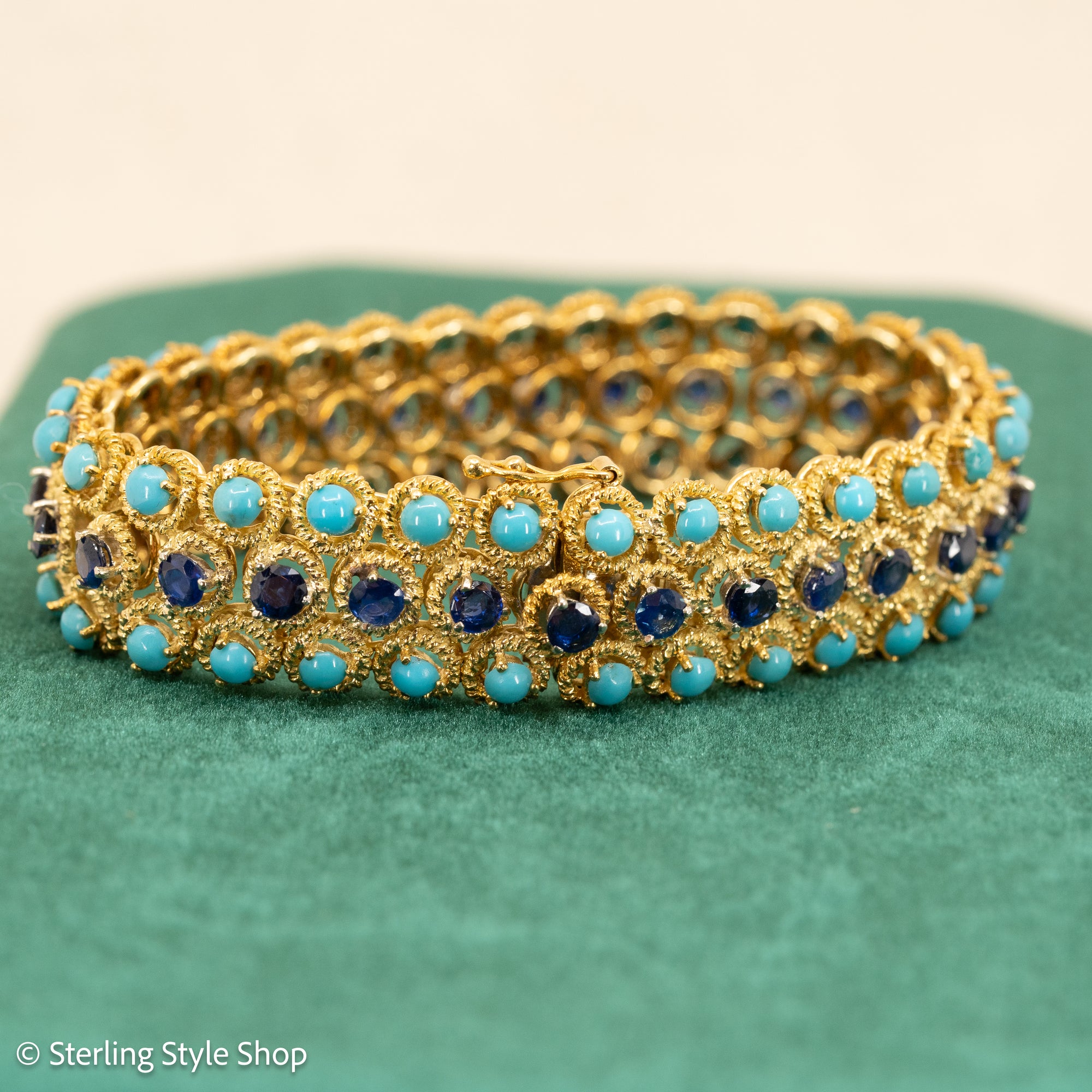 18K Italian Gold Bracelet with Sapphire and Turquoise