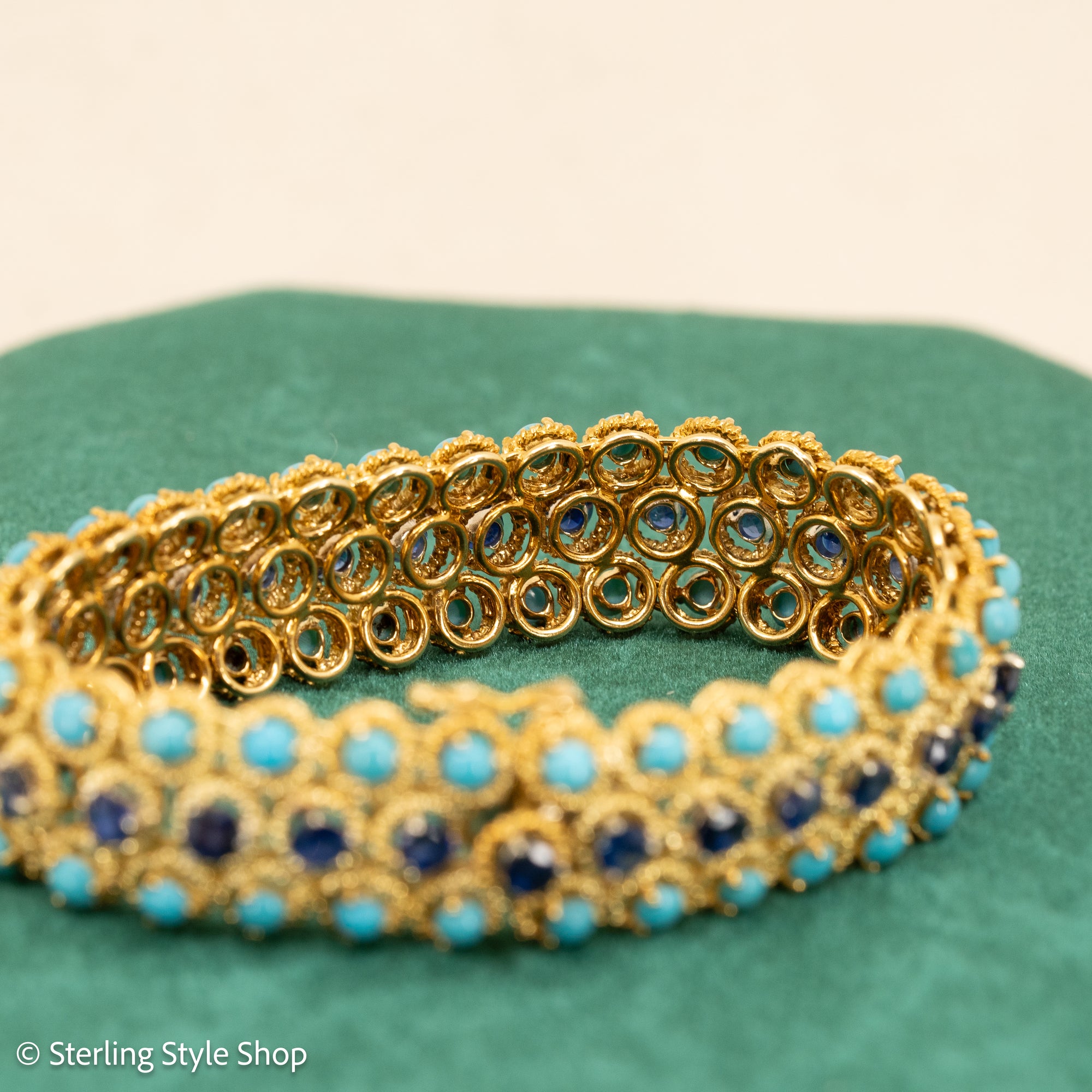 18K Italian Gold Bracelet with Sapphire and Turquoise