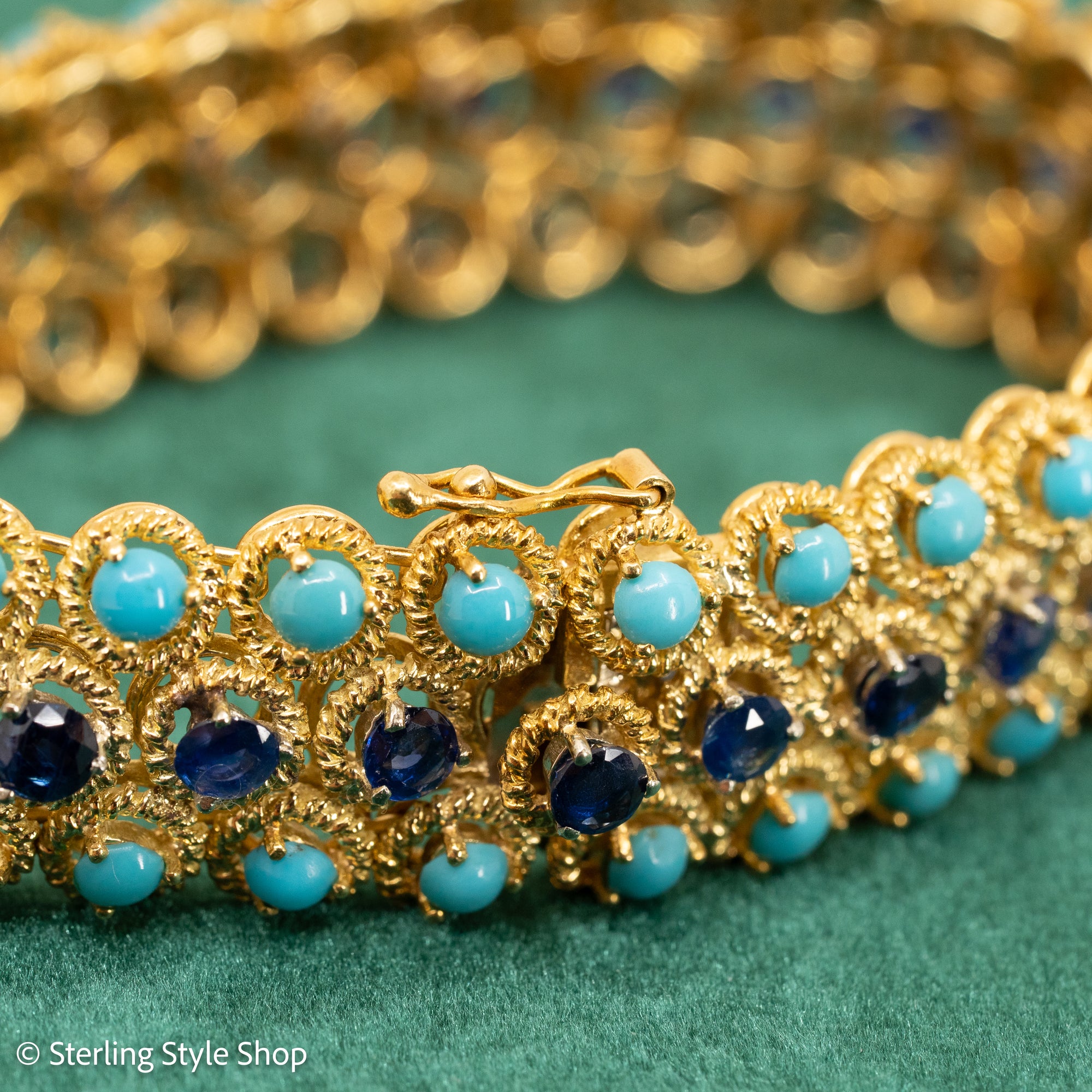 18K Italian Gold Bracelet with Sapphire and Turquoise