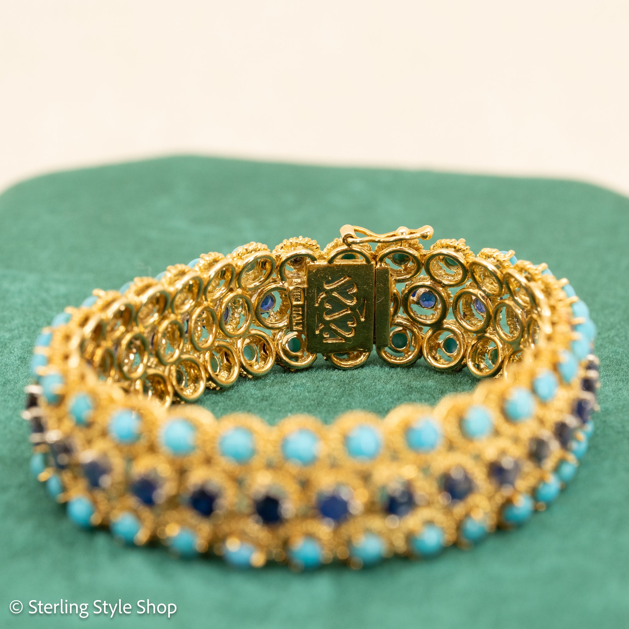 18K Italian Gold Bracelet with Sapphire and Turquoise