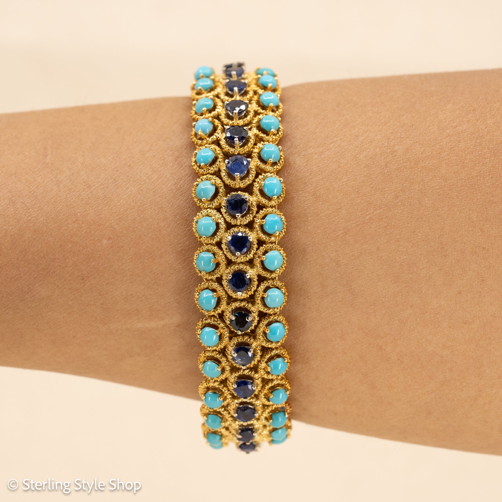 18K Italian Gold Bracelet with Sapphire and Turquoise
