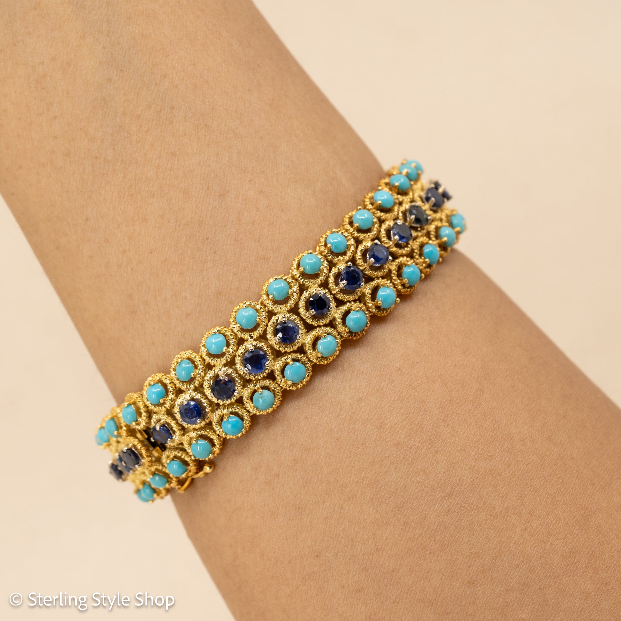18K Italian Gold Bracelet with Sapphire and Turquoise
