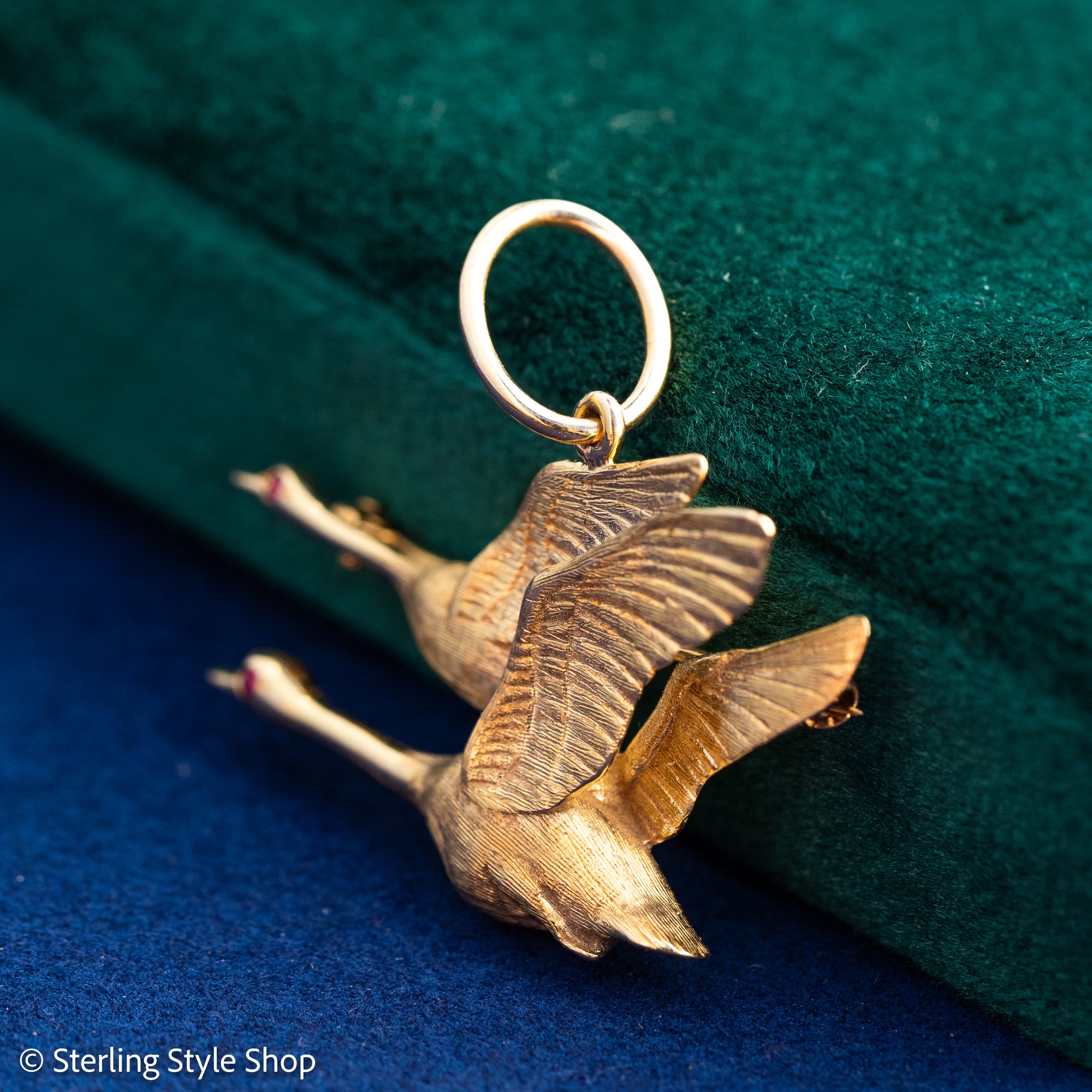 Vintage 14K Gold Flying Geese Brooch Pendant | Convertible Brooch Necklace