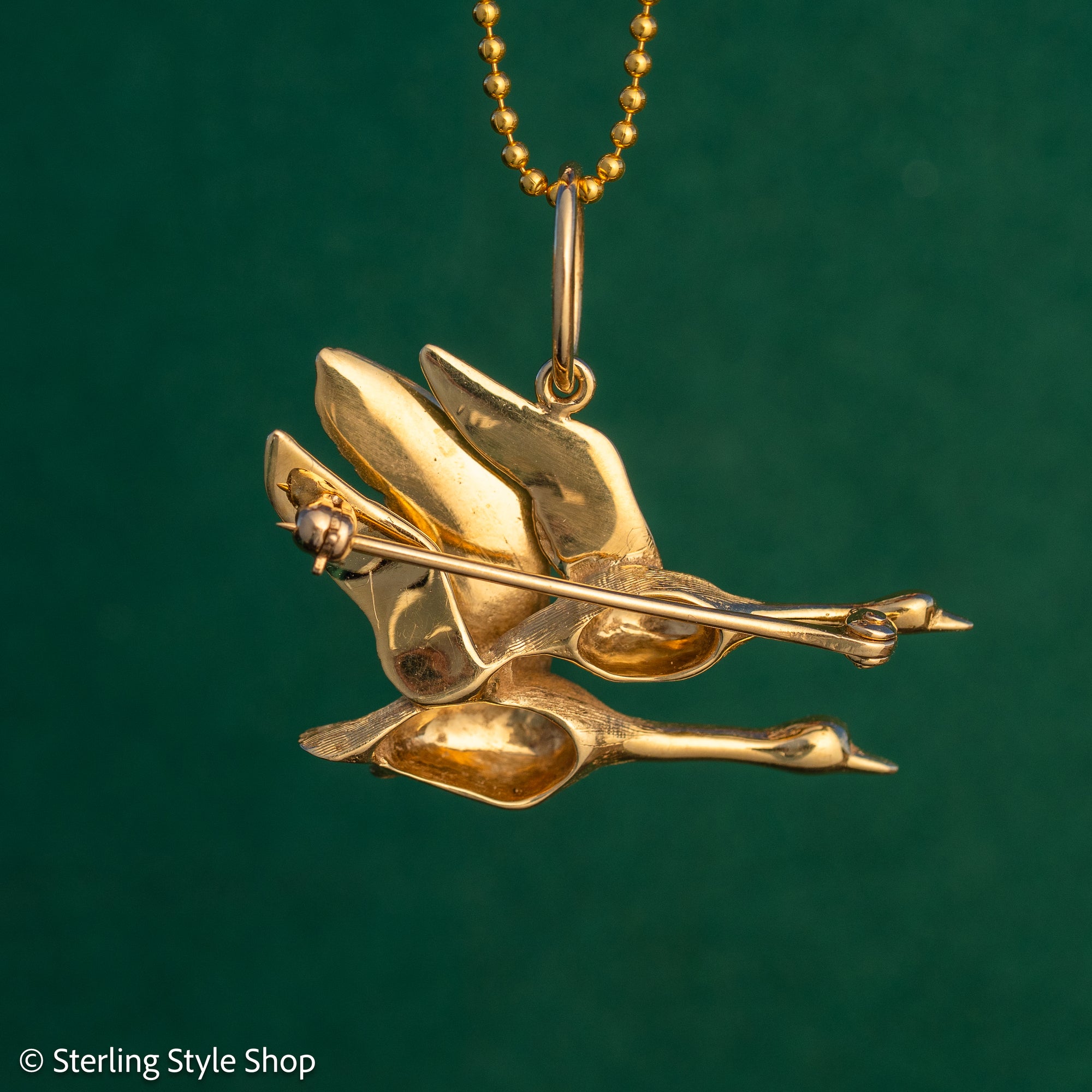 Vintage 14K Gold Flying Geese Brooch Pendant | Convertible Brooch Necklace