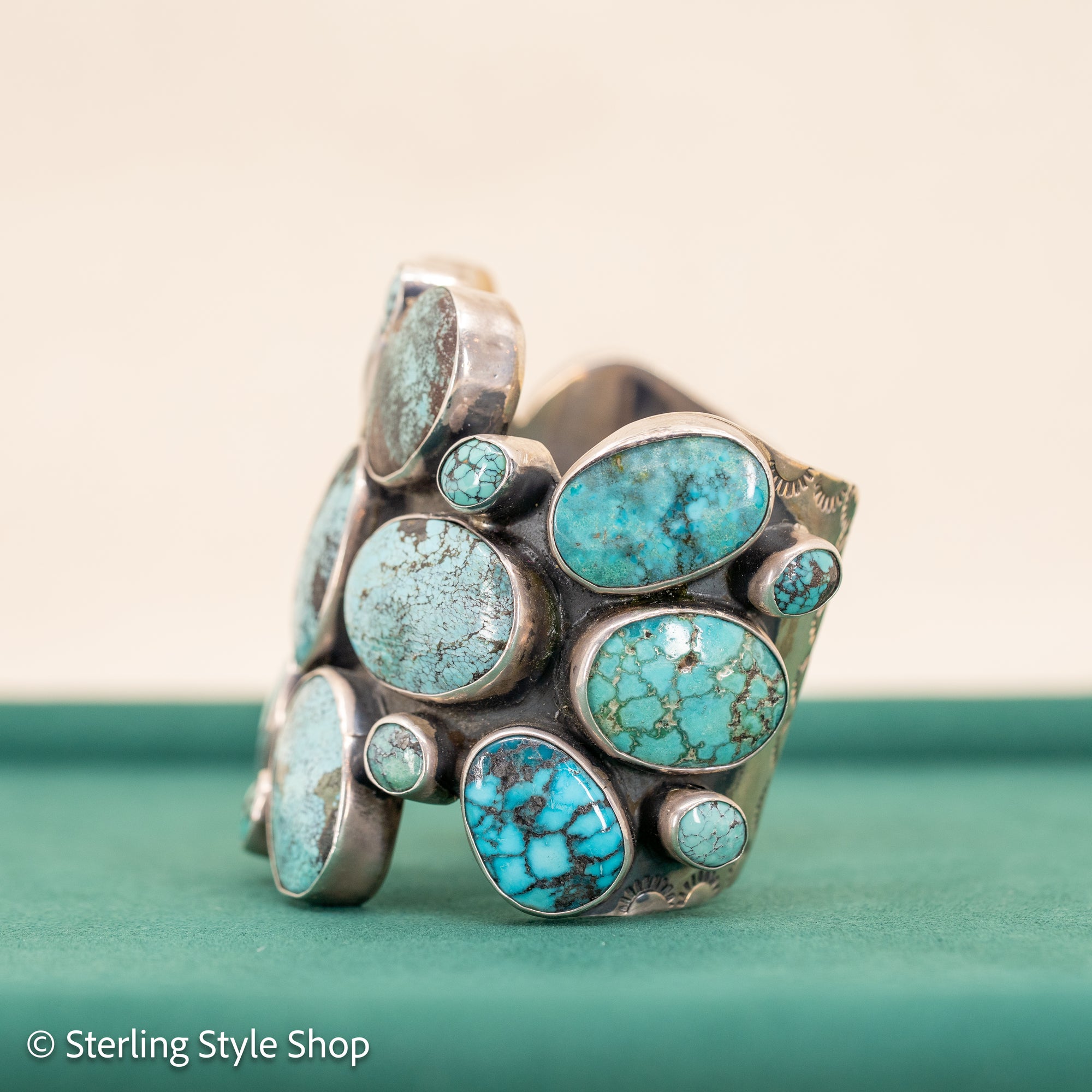 Sterling Silver Turquoise Cuff by Federico Jimenez Kingman, Lone Mountain, Blue Gem and Spiderweb | 5&quot;+1&quot; gap