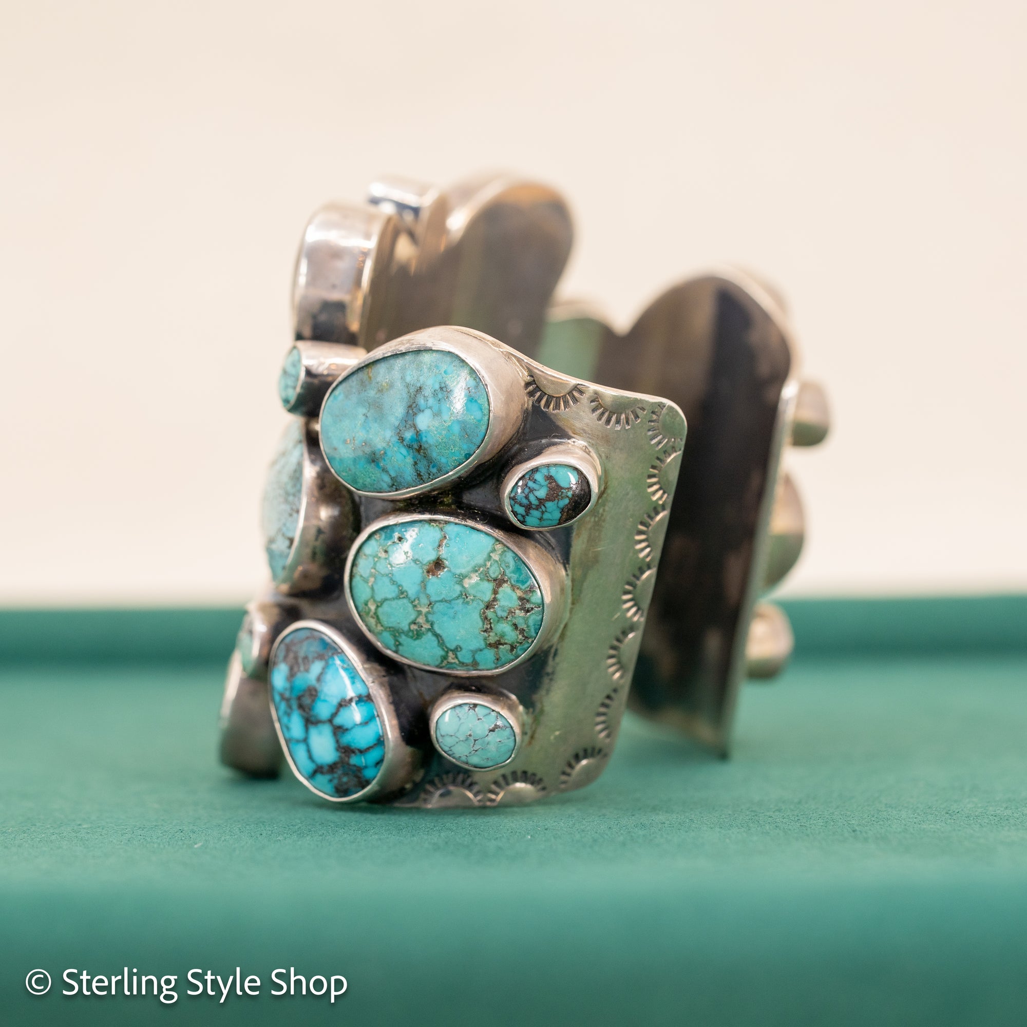 Sterling Silver Turquoise Cuff by Federico Jimenez Kingman, Lone Mountain, Blue Gem and Spiderweb | 5&quot;+1&quot; gap