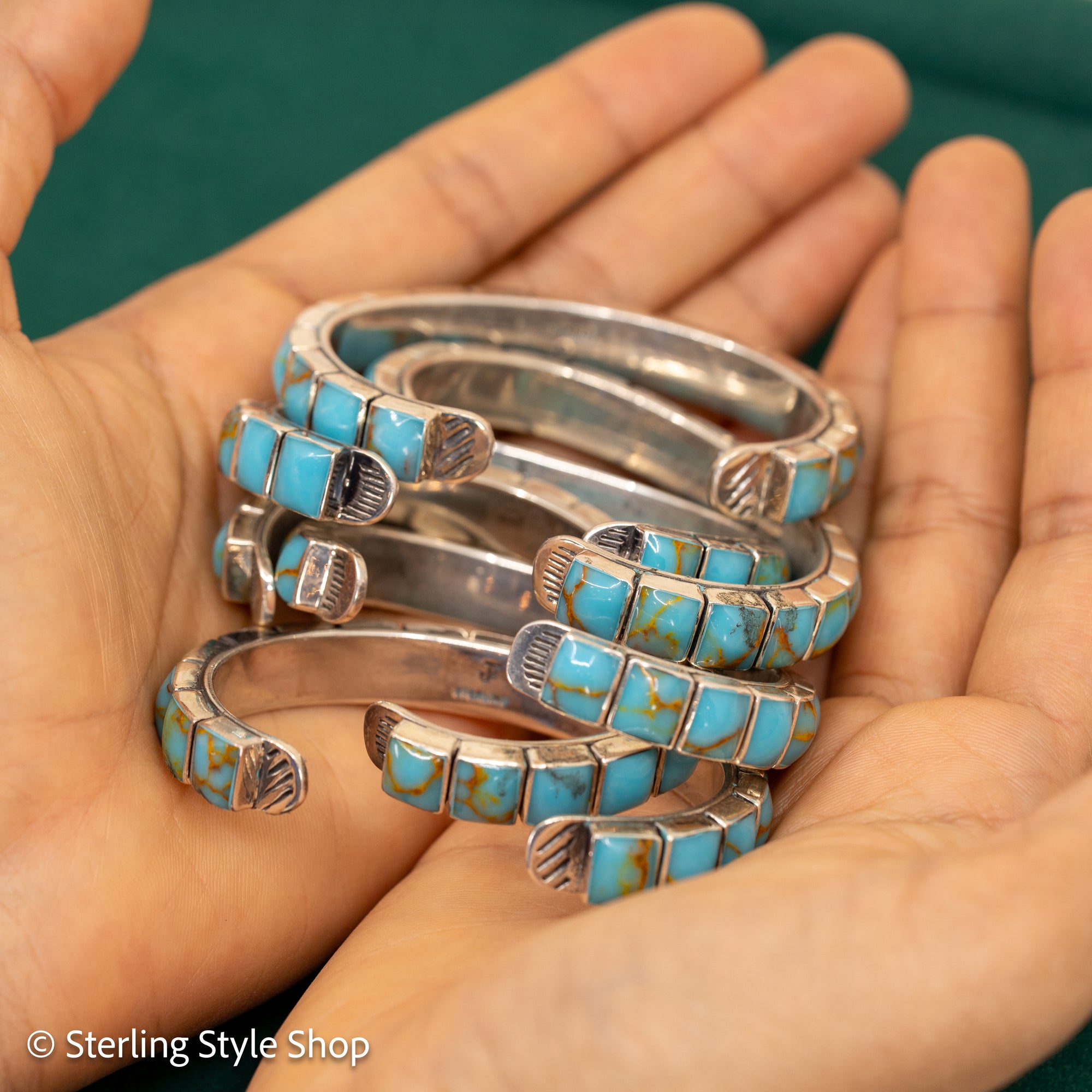 Small Wrist Turquoise Cuff Bracelet by Federico Jimenez | Sterling Silver | Vintage Style | 5.75 inches