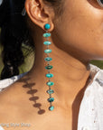 Federico Jimenez Long Turquoise Drop Earrings, Spiderweb No 8 Kingman Turquoise Sterling Silver Shoulder Dusters