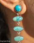 Federico Jimenez Long Turquoise Drop Earrings, Spiderweb No 8 Kingman Turquoise Sterling Silver Shoulder Dusters