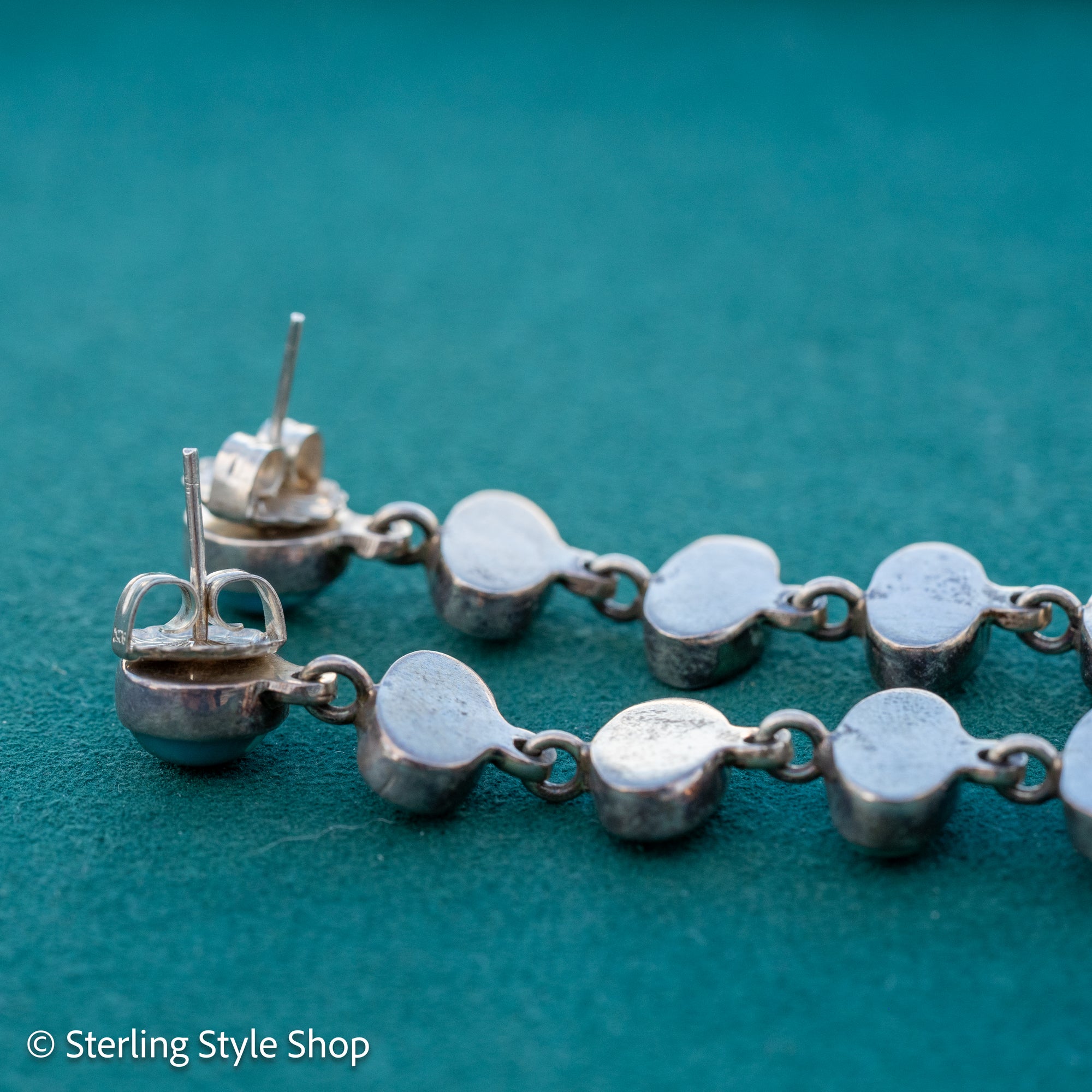 Federico Jimenez Long Turquoise Drop Earrings, Spiderweb No 8 Kingman Turquoise Sterling Silver Shoulder Dusters