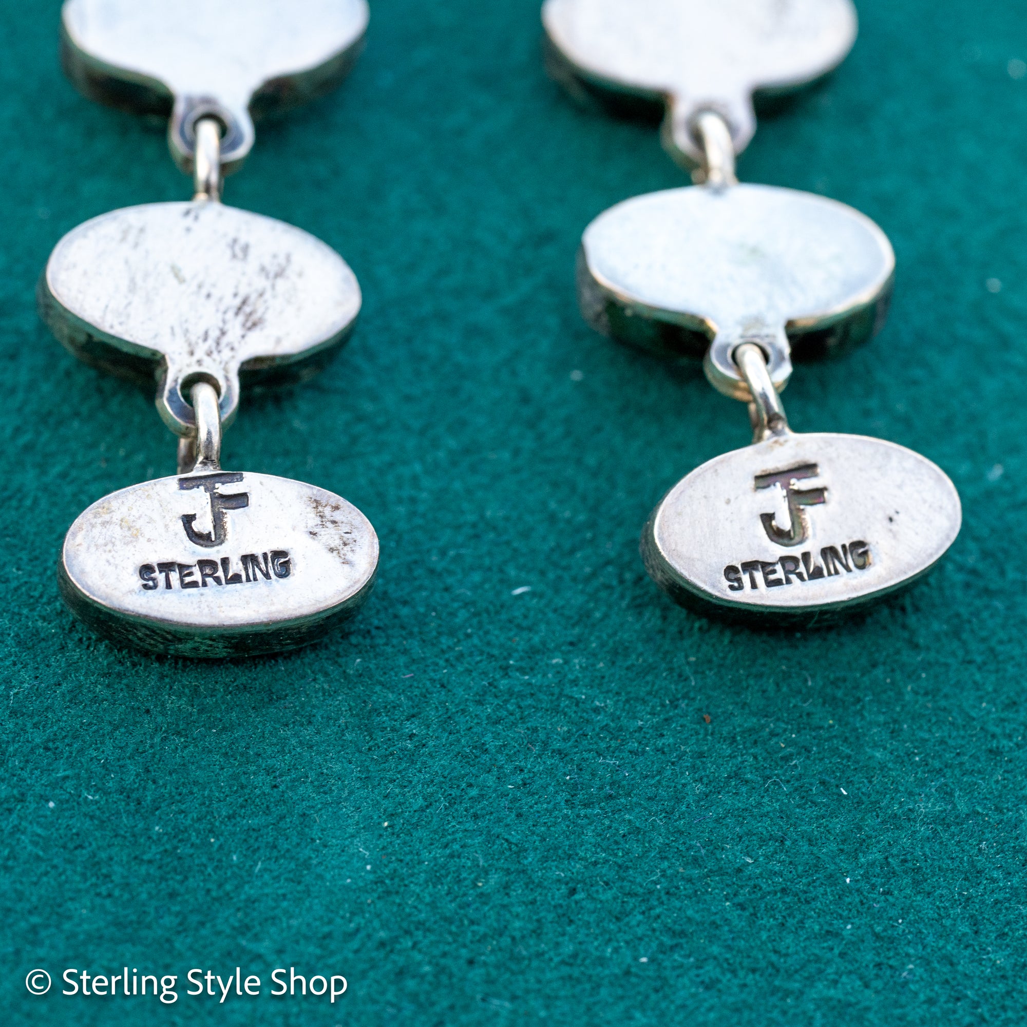 Federico Jimenez Long Turquoise Drop Earrings, Spiderweb No 8 Kingman Turquoise Sterling Silver Shoulder Dusters