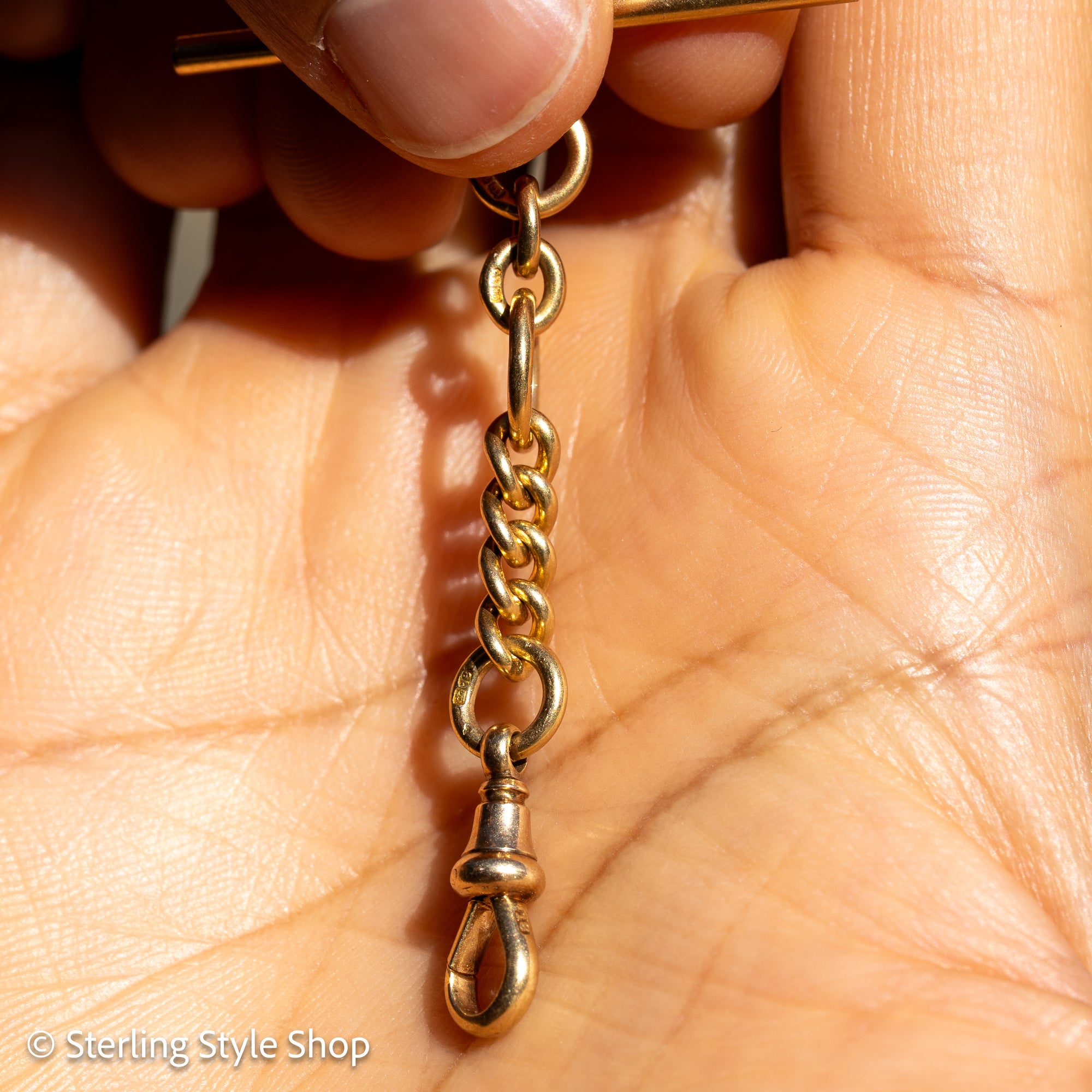 18K Gold Chain Extender with T-Bar &amp; Dog Clip – 6.4g, Stamped Links, 2” Extension