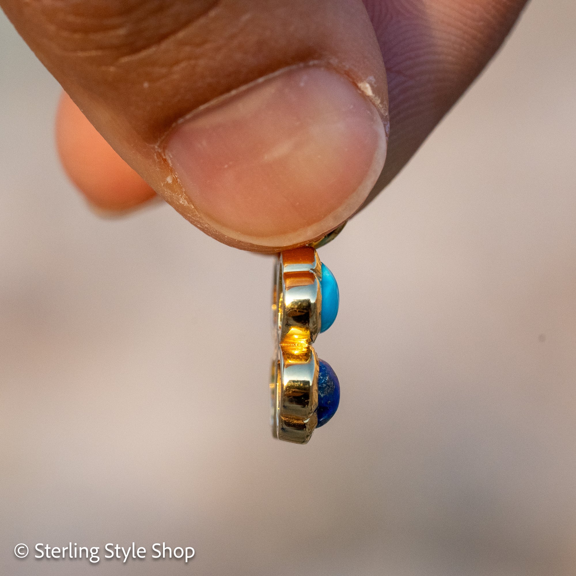 14K Gold Heart Charm – Lapis Lazuli &amp; Turquoise Clover Pendant
