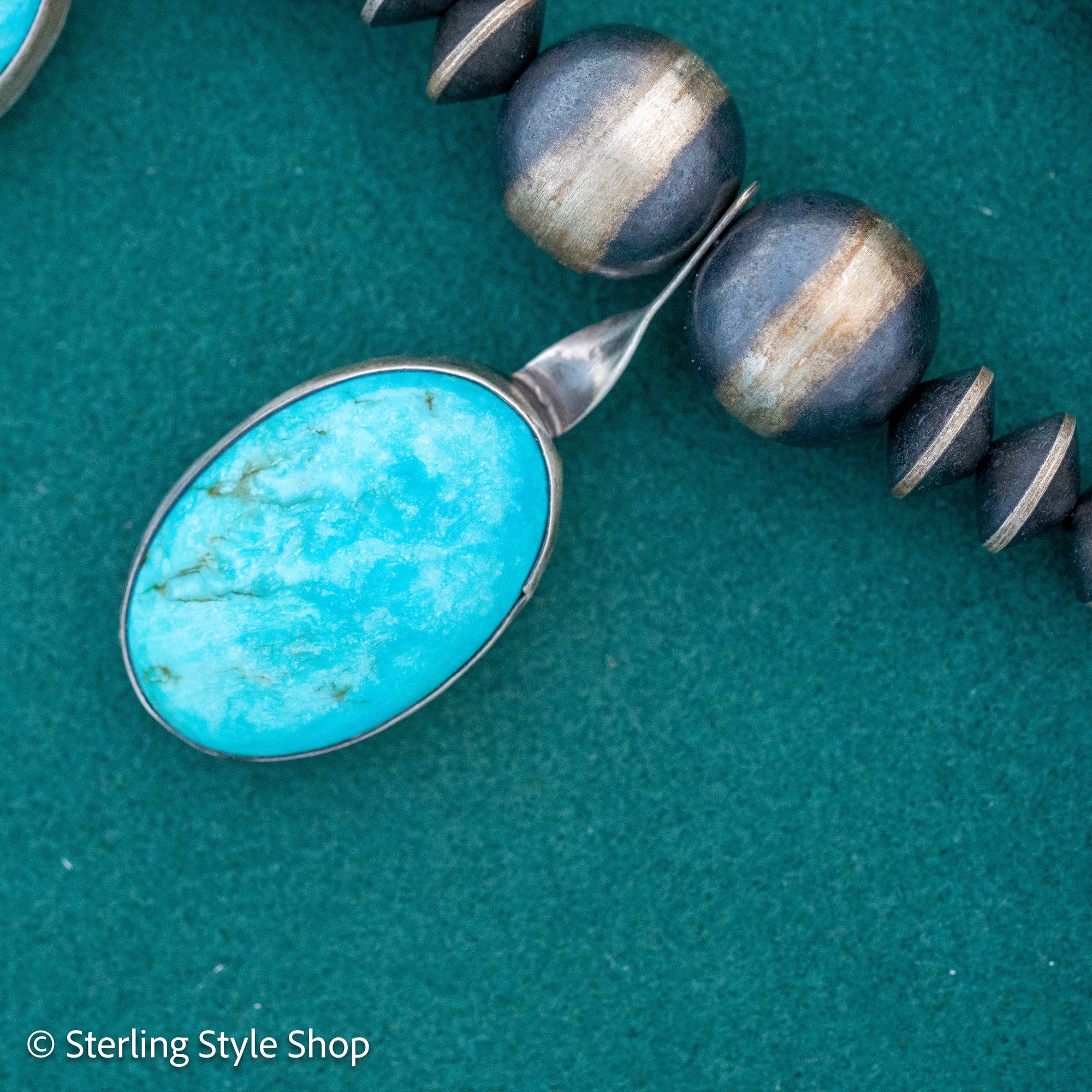 Chimney Butte Navajo Squash Blossom Necklace | Genuine Sonoran Turquoise Statement Jewelry | Vintage Sterling Silver Naja Necklace 24”