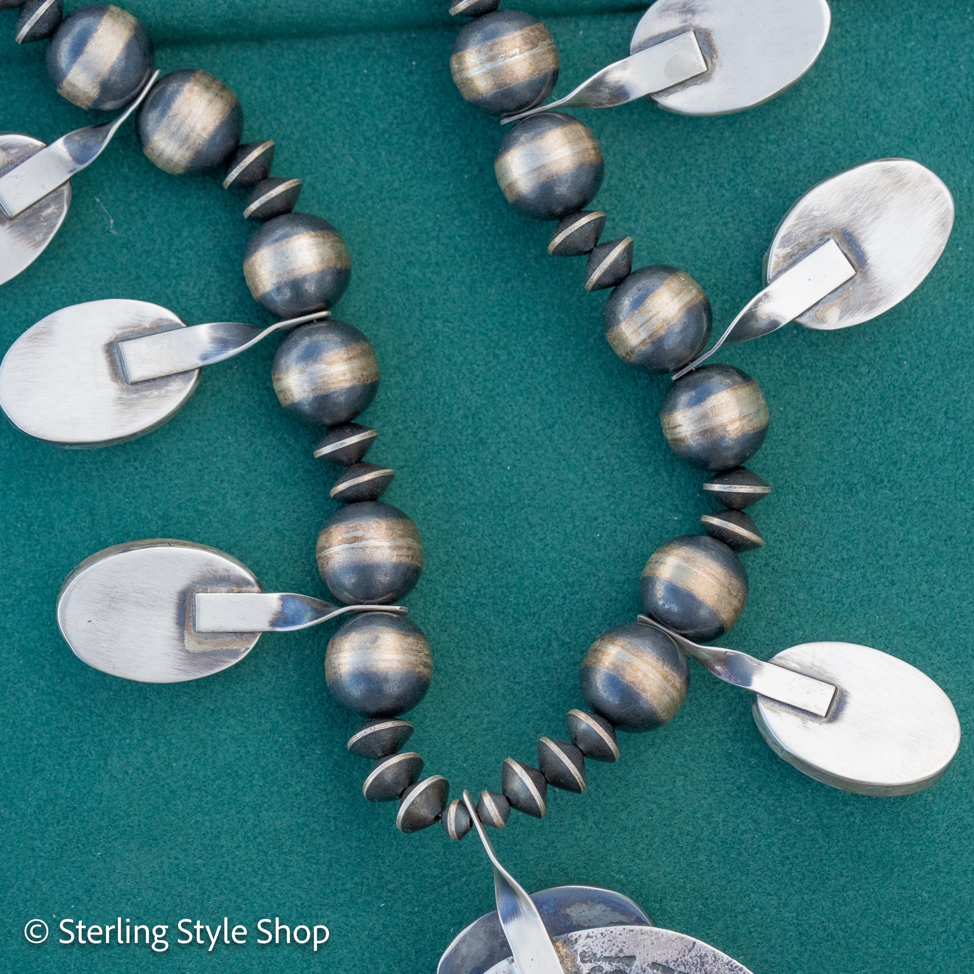 Chimney Butte Navajo Squash Blossom Necklace | Genuine Sonoran Turquoise Statement Jewelry | Vintage Sterling Silver Naja Necklace 24”