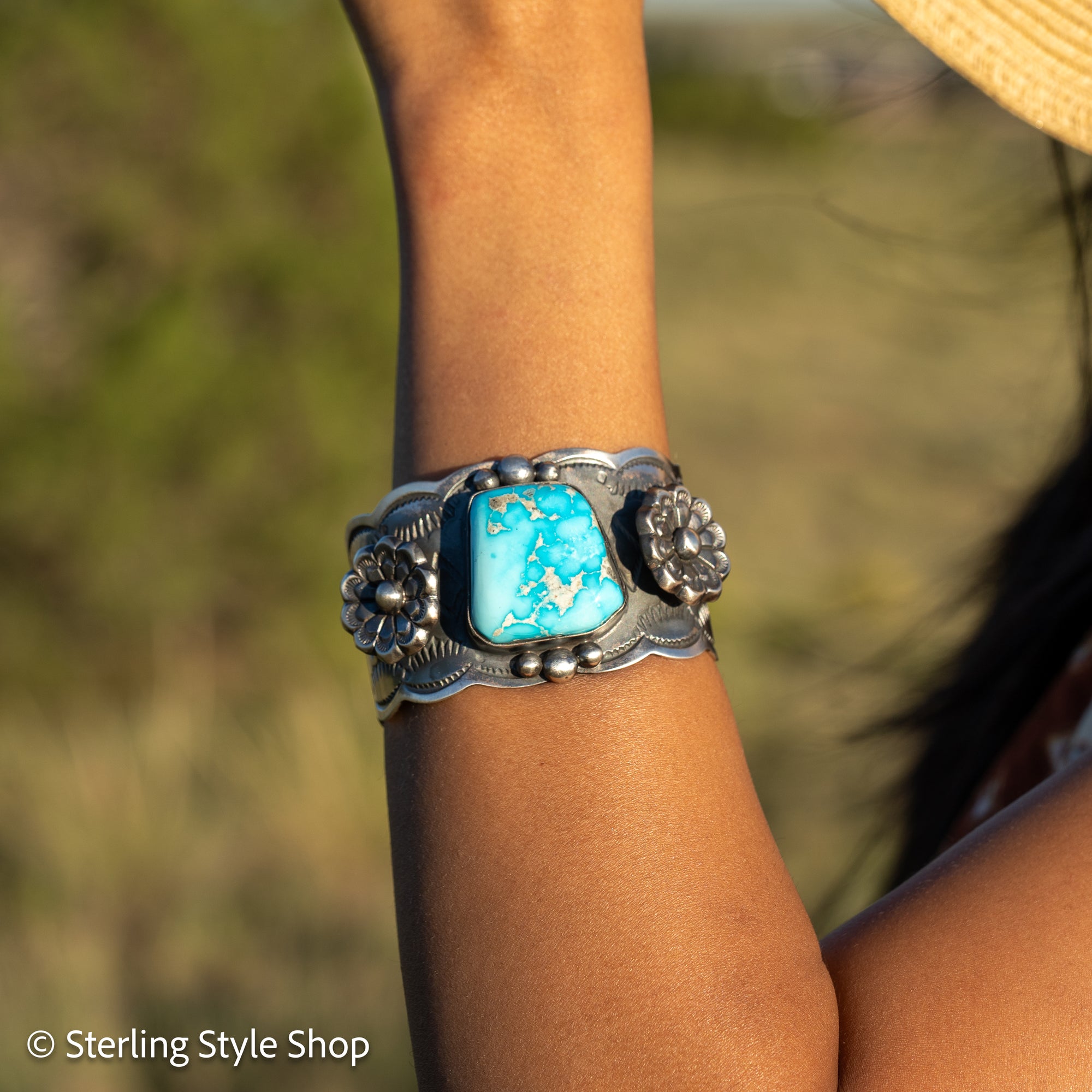Navajo Chimney Butte Blue Bird Turquoise Sterling Silver Cuff Bracelet – Handcrafted &amp; Signed