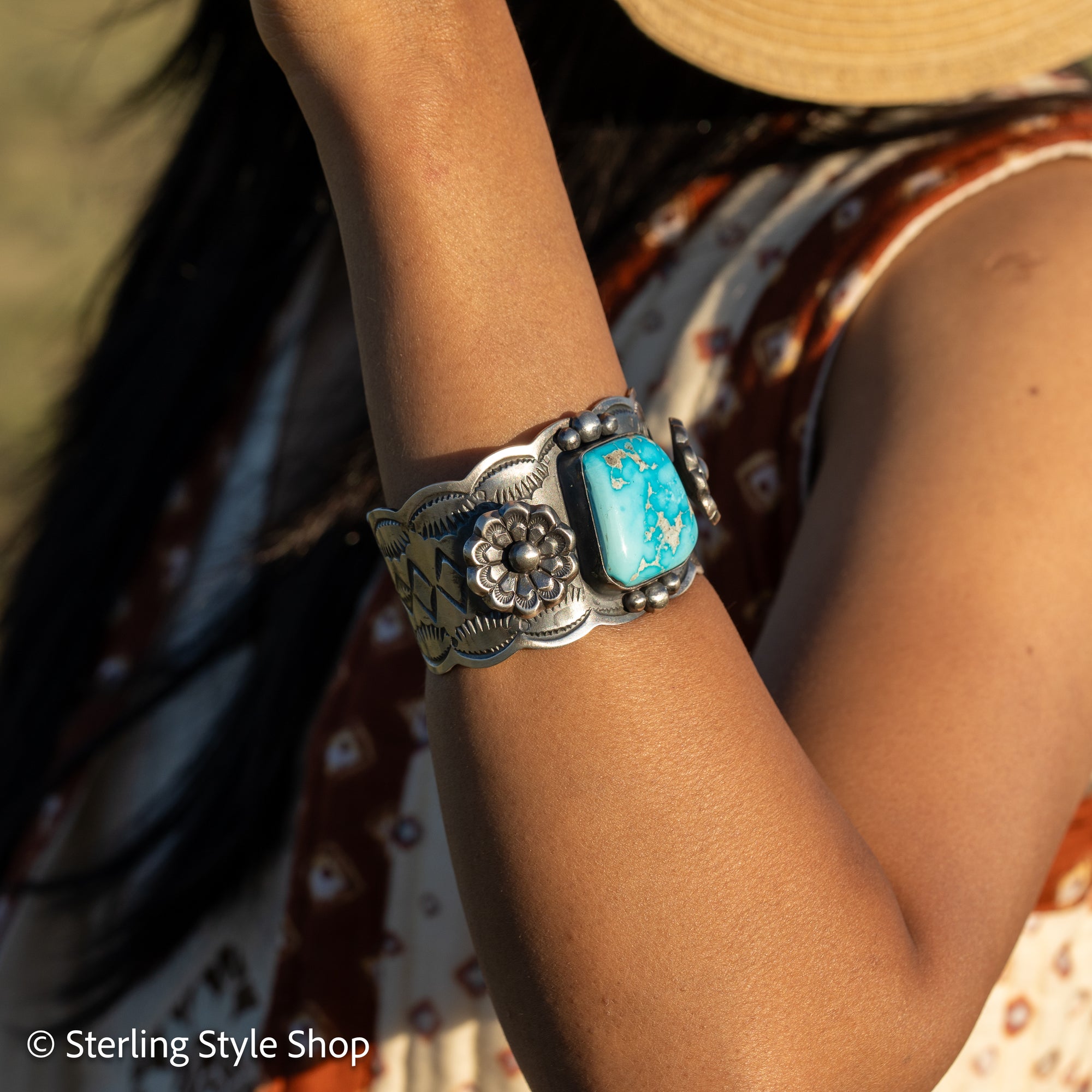 Navajo Chimney Butte Blue Bird Turquoise Sterling Silver Cuff Bracelet – Handcrafted &amp; Signed
