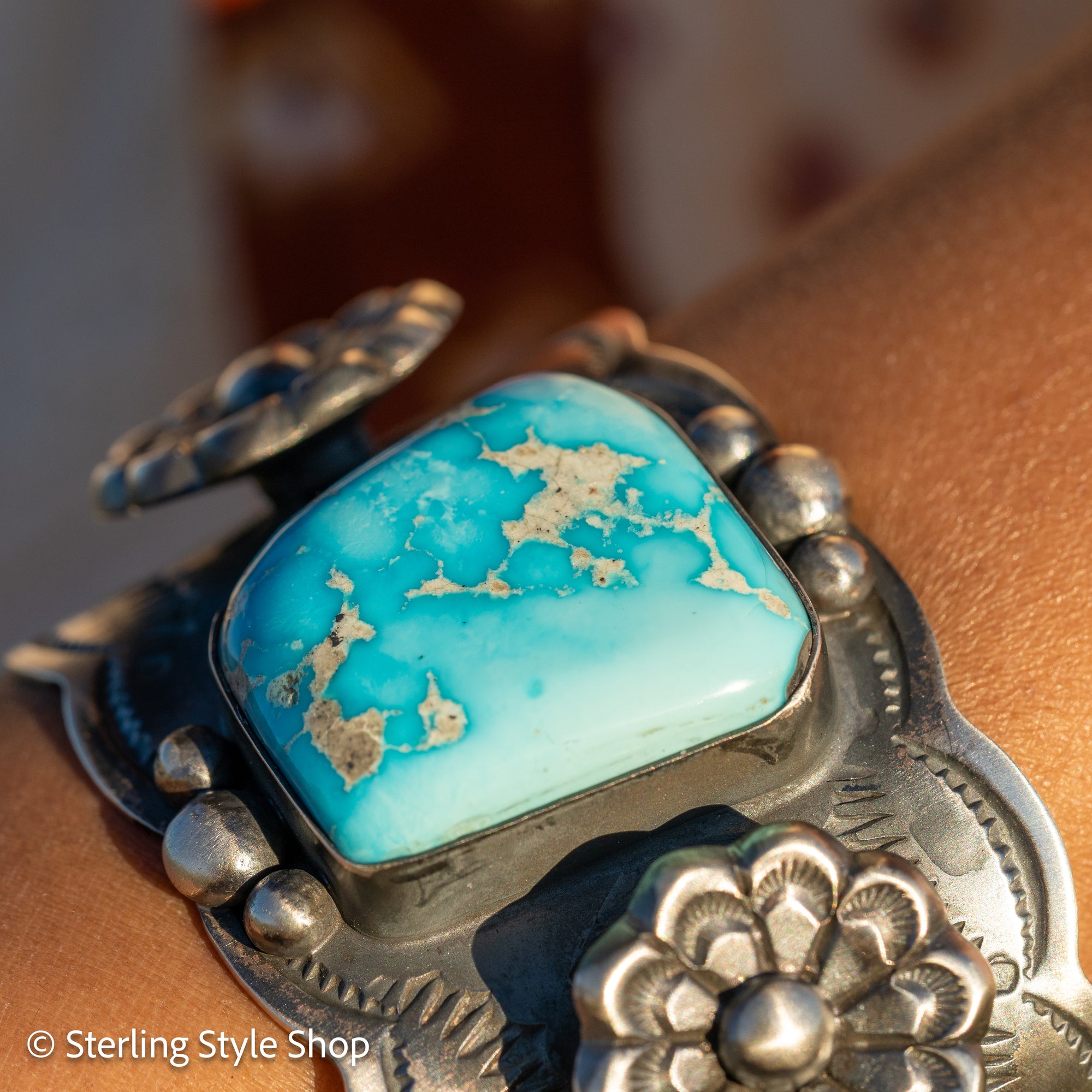 Navajo Chimney Butte Blue Bird Turquoise Sterling Silver Cuff Bracelet – Handcrafted &amp; Signed