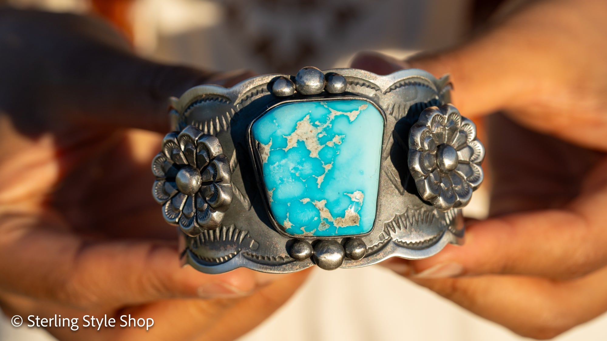 Navajo Chimney Butte Blue Bird Turquoise Sterling Silver Cuff Bracelet – Handcrafted &amp; Signed