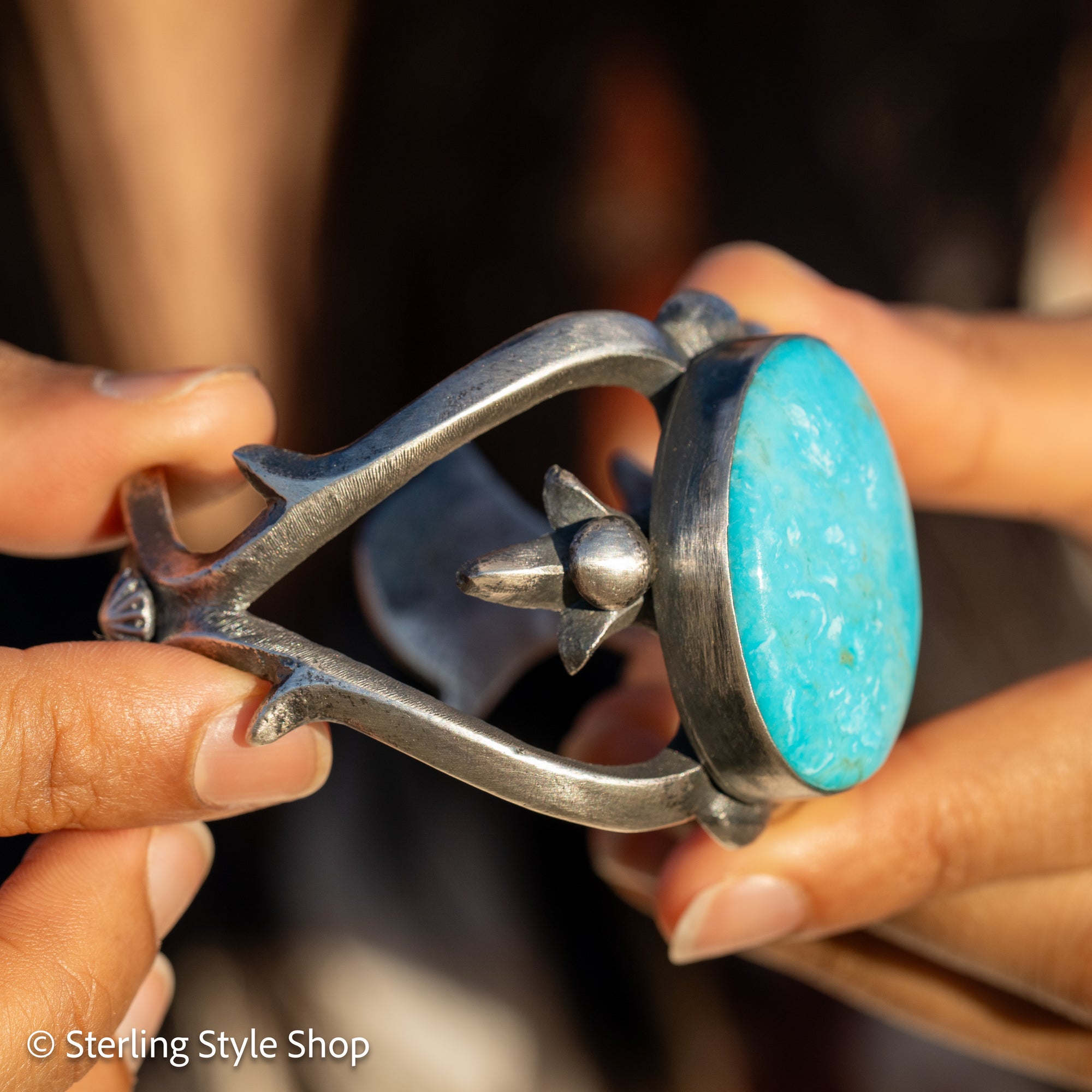 Navajo Chimney Butte Sonoran Turquoise Sand Cast Sterling Silver Cuff – Handcrafted &amp; Signed