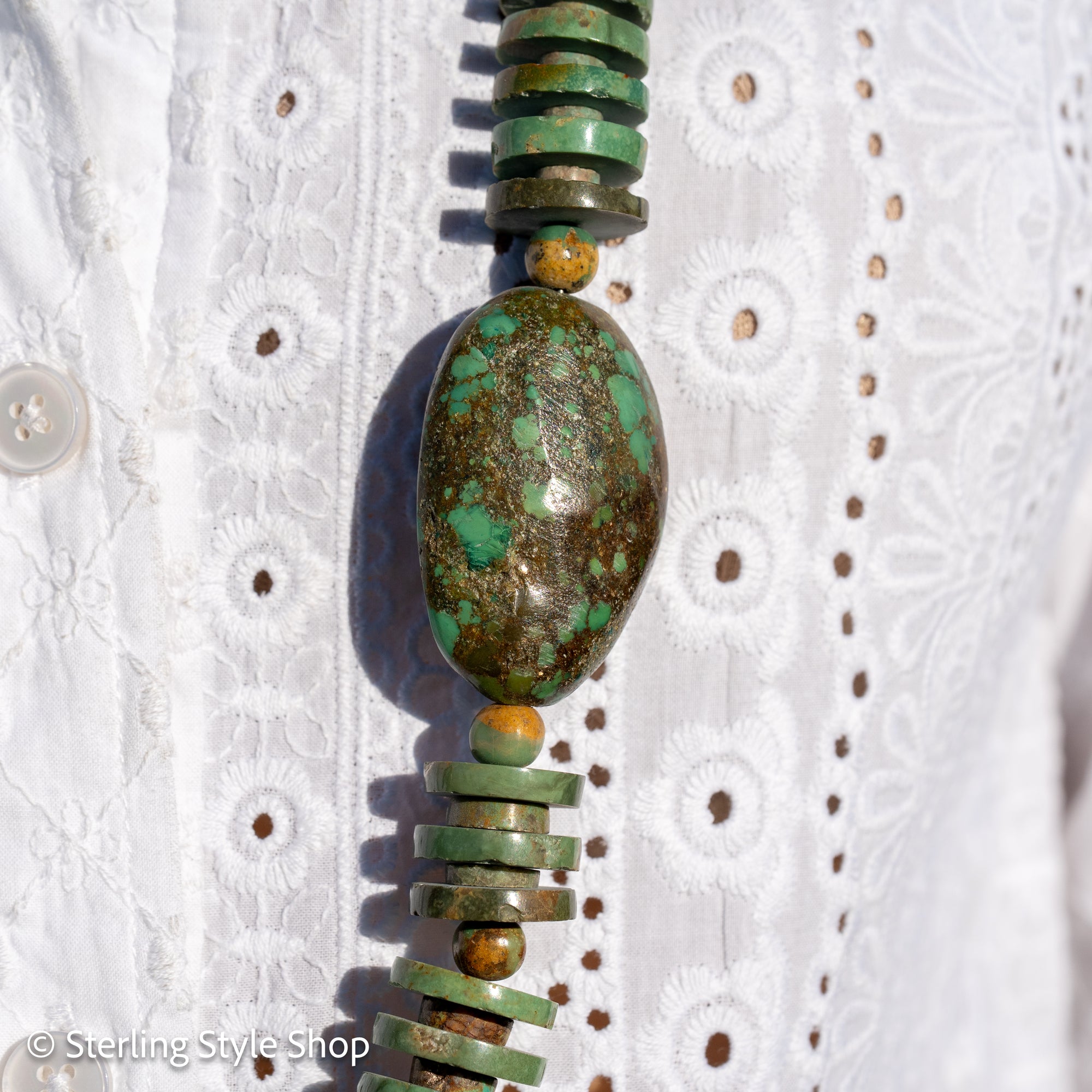 Long Kingman, Chinese &amp; Hubei Turquoise Heishi Necklace – Handmade by Zia &amp; Pueblo Artist Jennifer Lynn Correa – 37” Statement Beaded Necklace – 282g