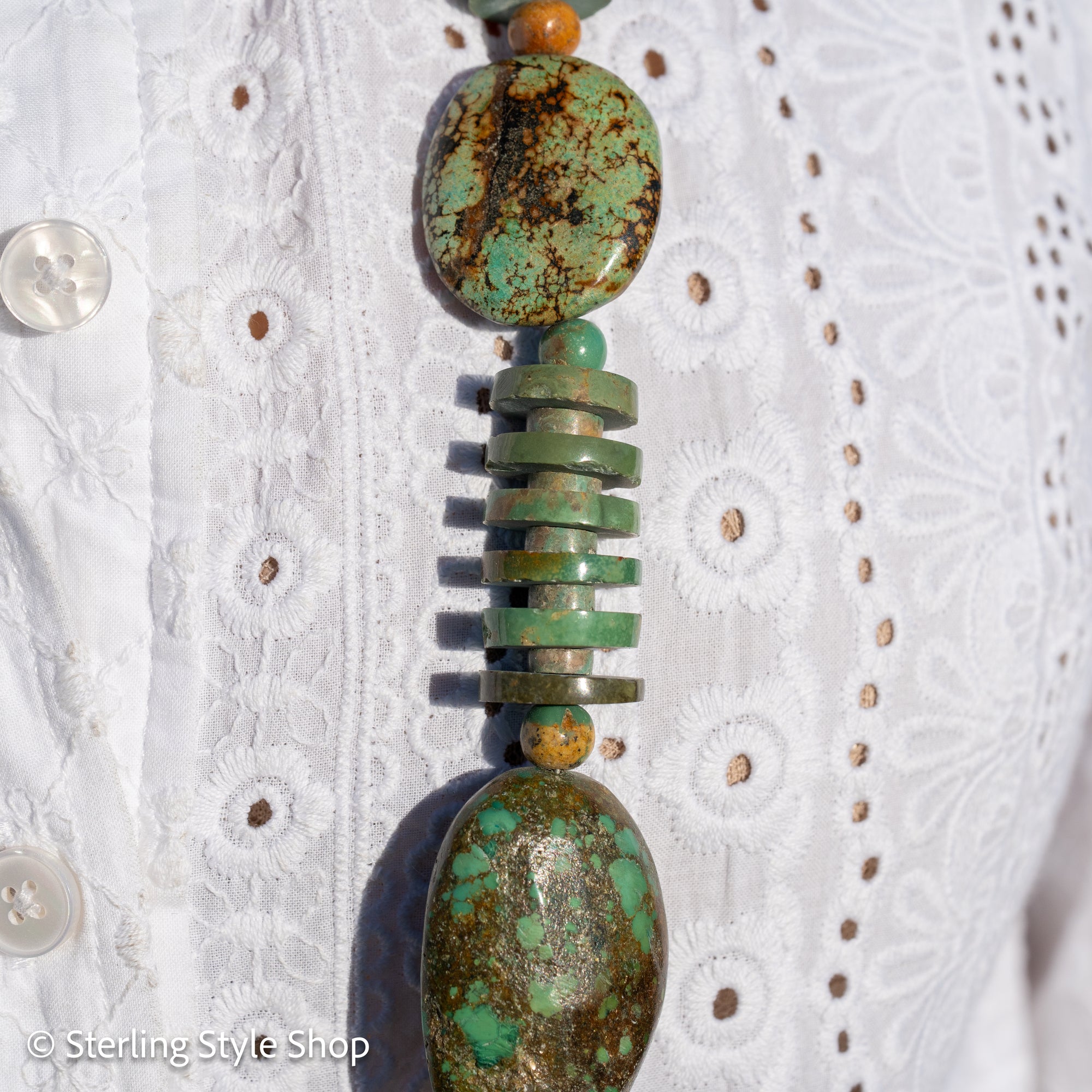 Long Kingman, Chinese &amp; Hubei Turquoise Heishi Necklace – Handmade by Zia &amp; Pueblo Artist Jennifer Lynn Correa – 37” Statement Beaded Necklace – 282g