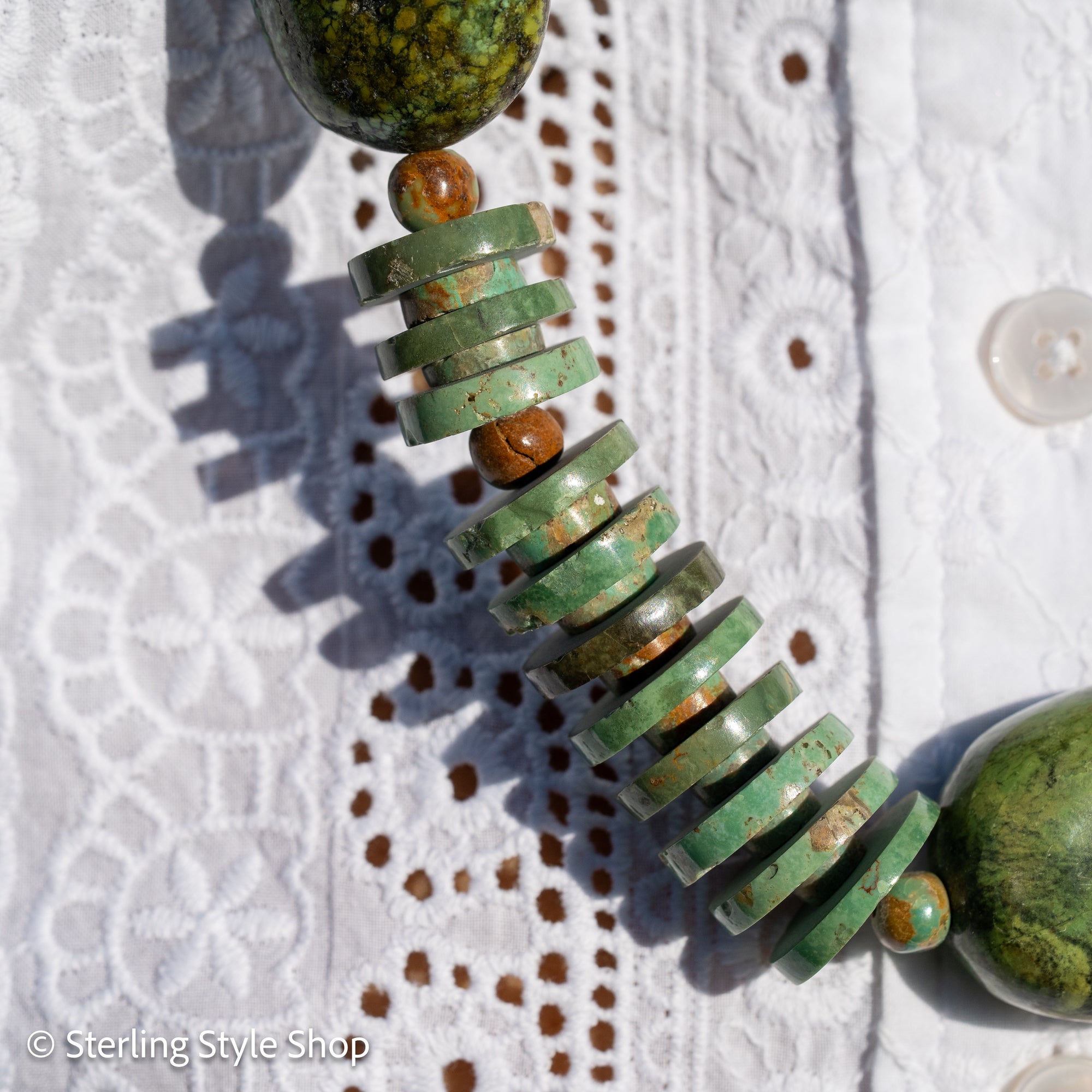 Long Kingman, Chinese &amp; Hubei Turquoise Heishi Necklace – Handmade by Zia &amp; Pueblo Artist Jennifer Lynn Correa – 37” Statement Beaded Necklace – 282g