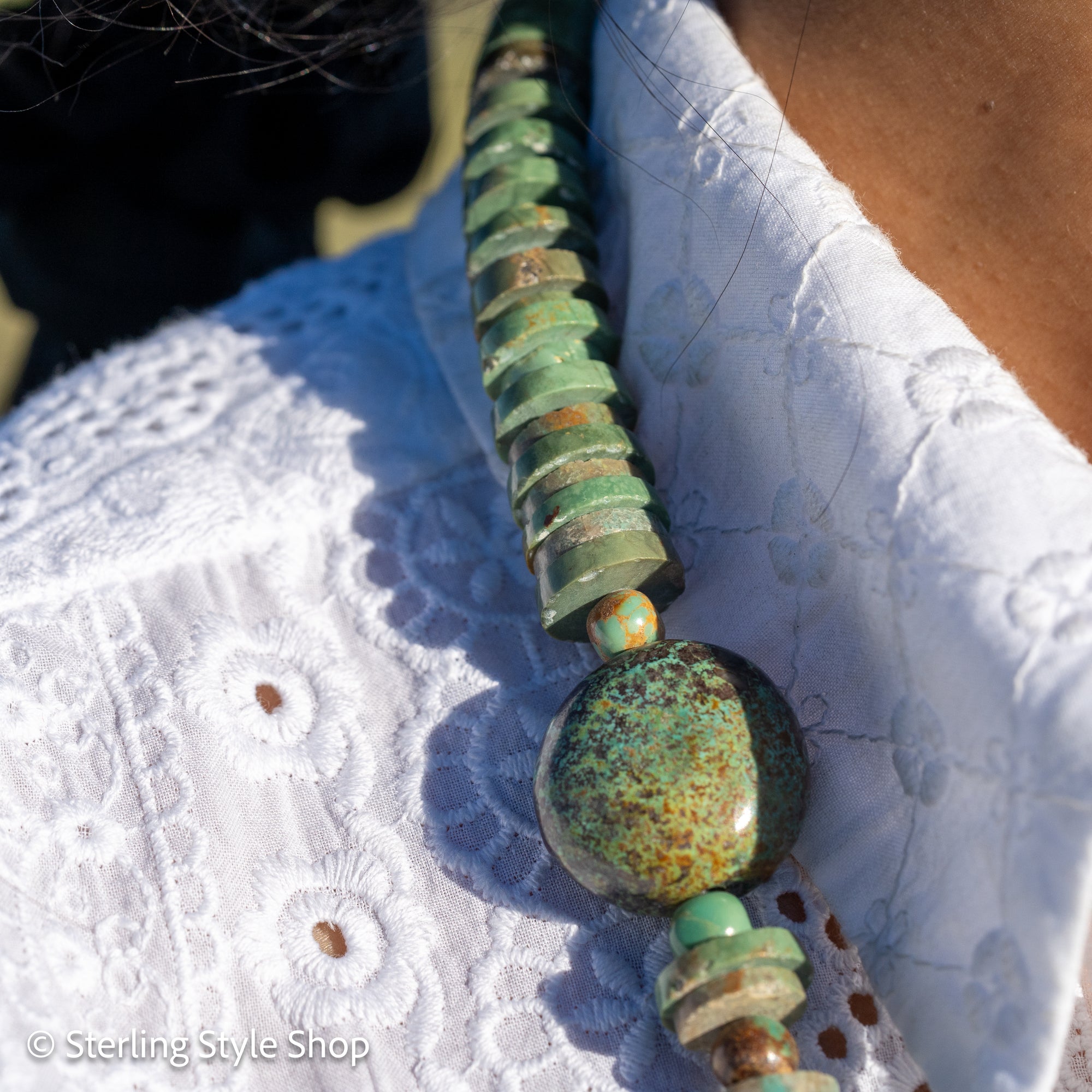 Long Kingman, Chinese &amp; Hubei Turquoise Heishi Necklace – Handmade by Zia &amp; Pueblo Artist Jennifer Lynn Correa – 37” Statement Beaded Necklace – 282g