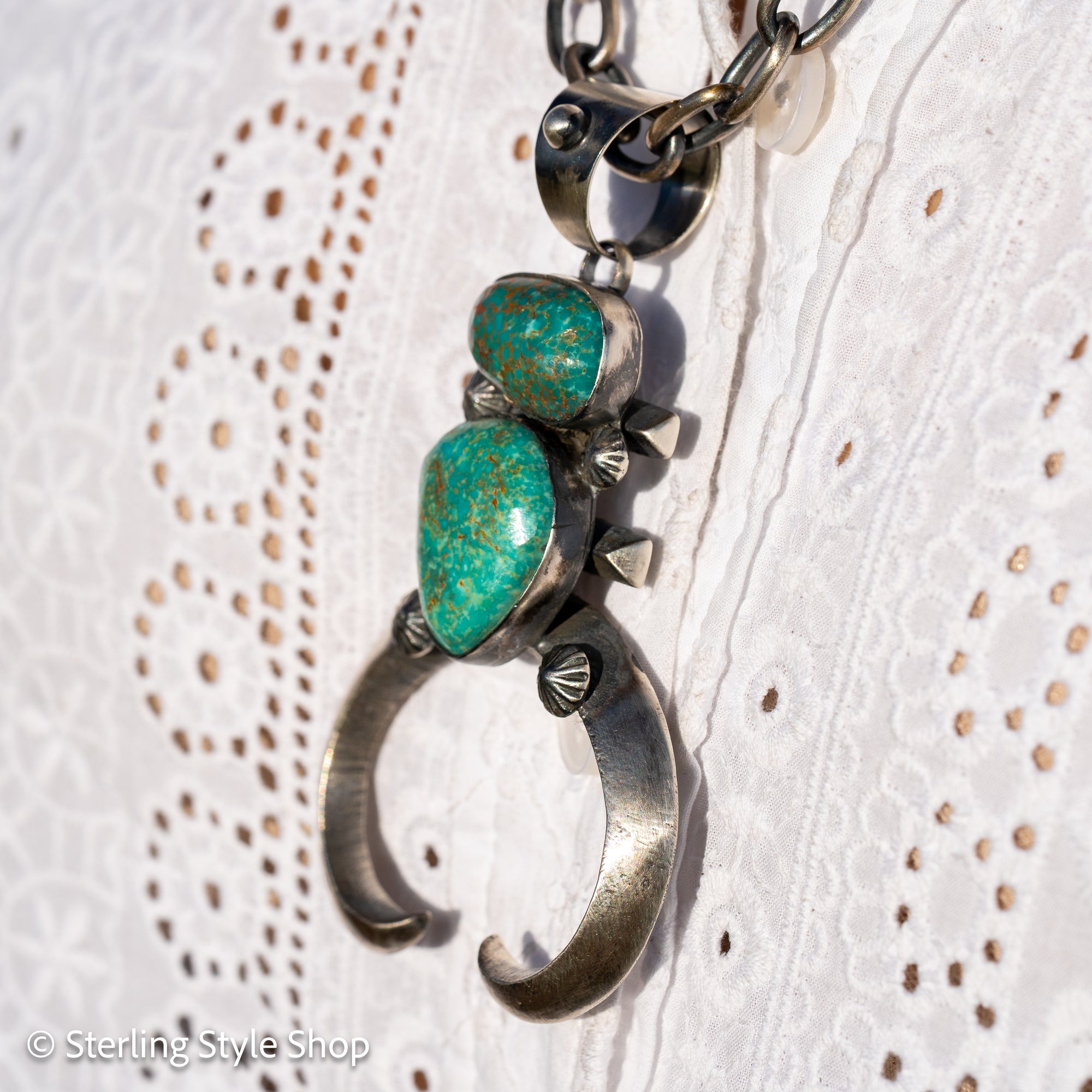 Chimney Butte Sonoran Turquoise Naja Pendant – Navajo Symbolism – Sterling Silver 3.5” – Native American Jewelry