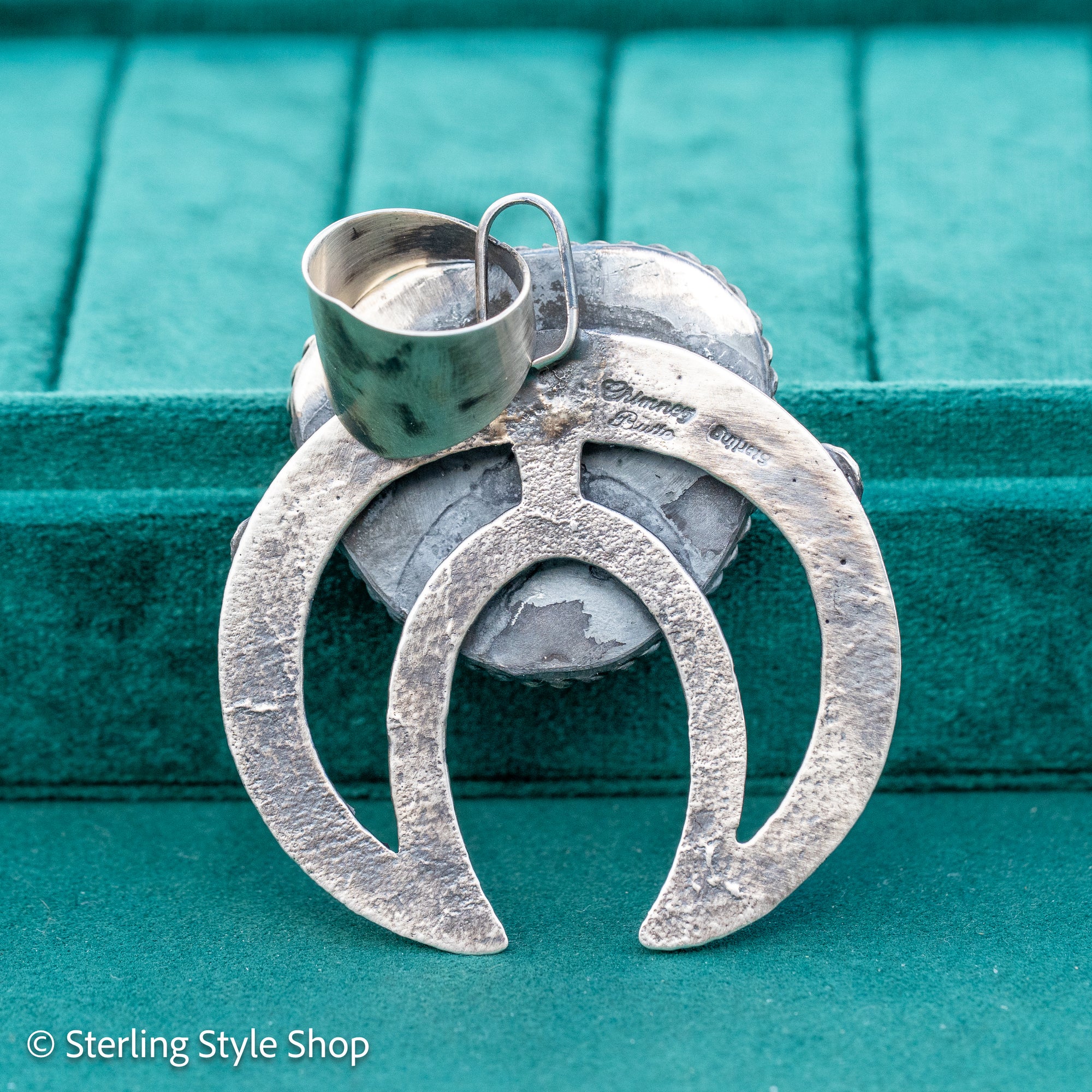 Chimney Butte Kingman Turquoise Naja Pendant – Navajo Sterling Silver, 3” Large Native American Jewelry